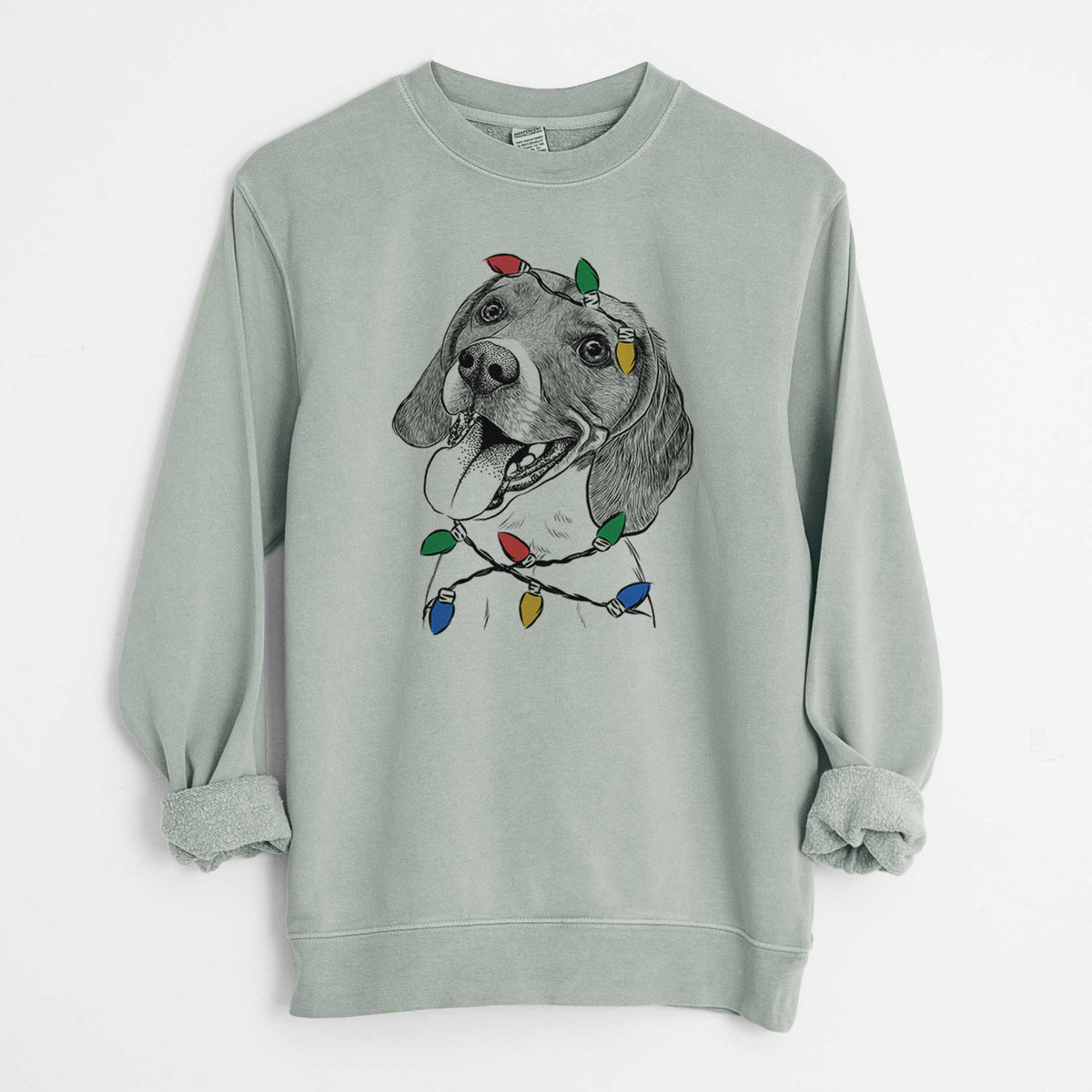 Christmas Lights Little Bandit the Beagle - Unisex Pigment Dyed Crew Sweatshirt