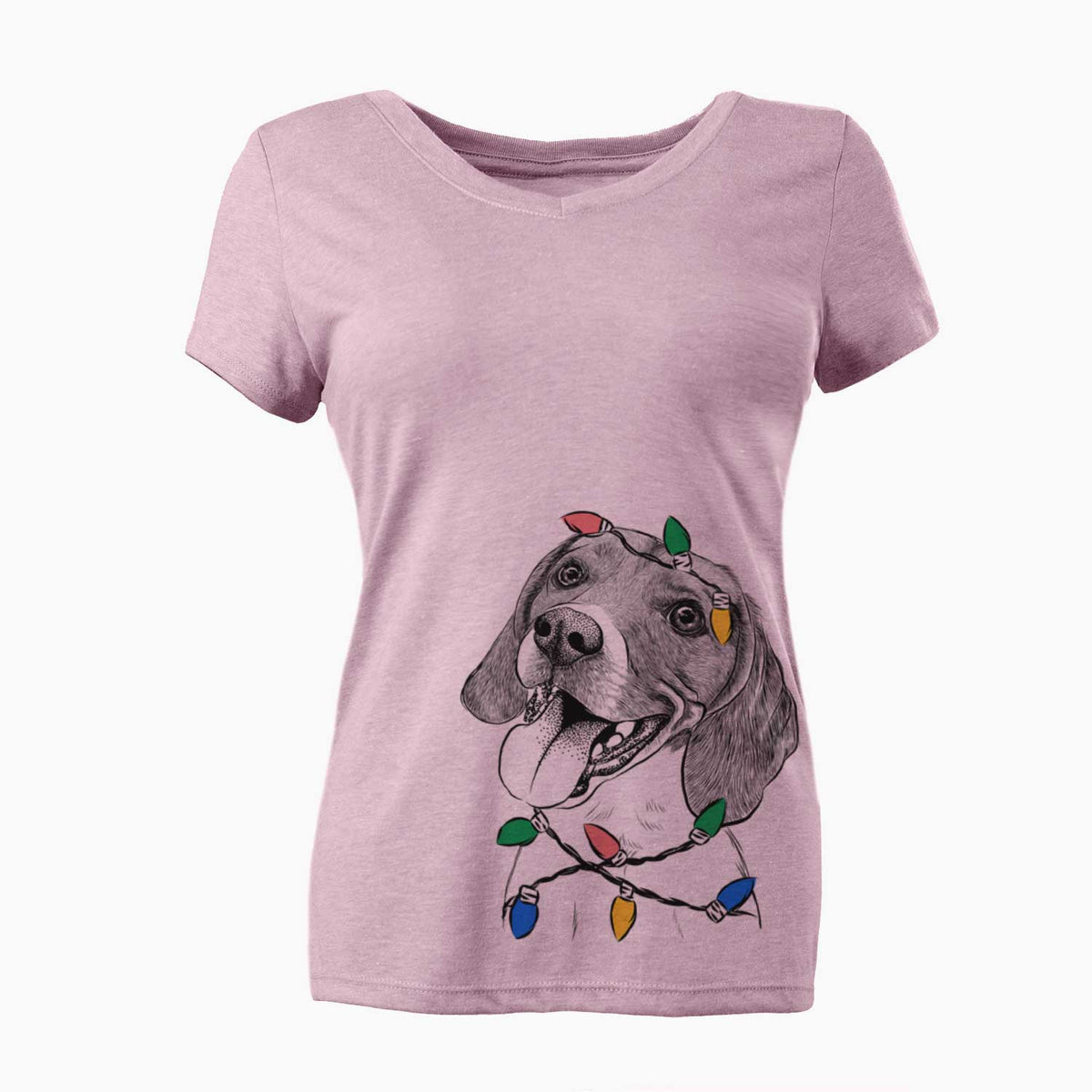Christmas Lights Little Bandit the Beagle - Women's V-neck Shirt