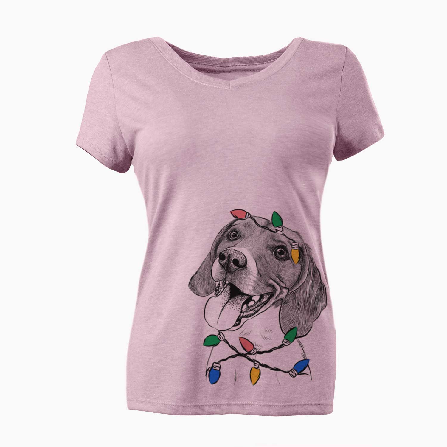 Christmas Lights Little Bandit the Beagle - Women's V-neck Shirt
