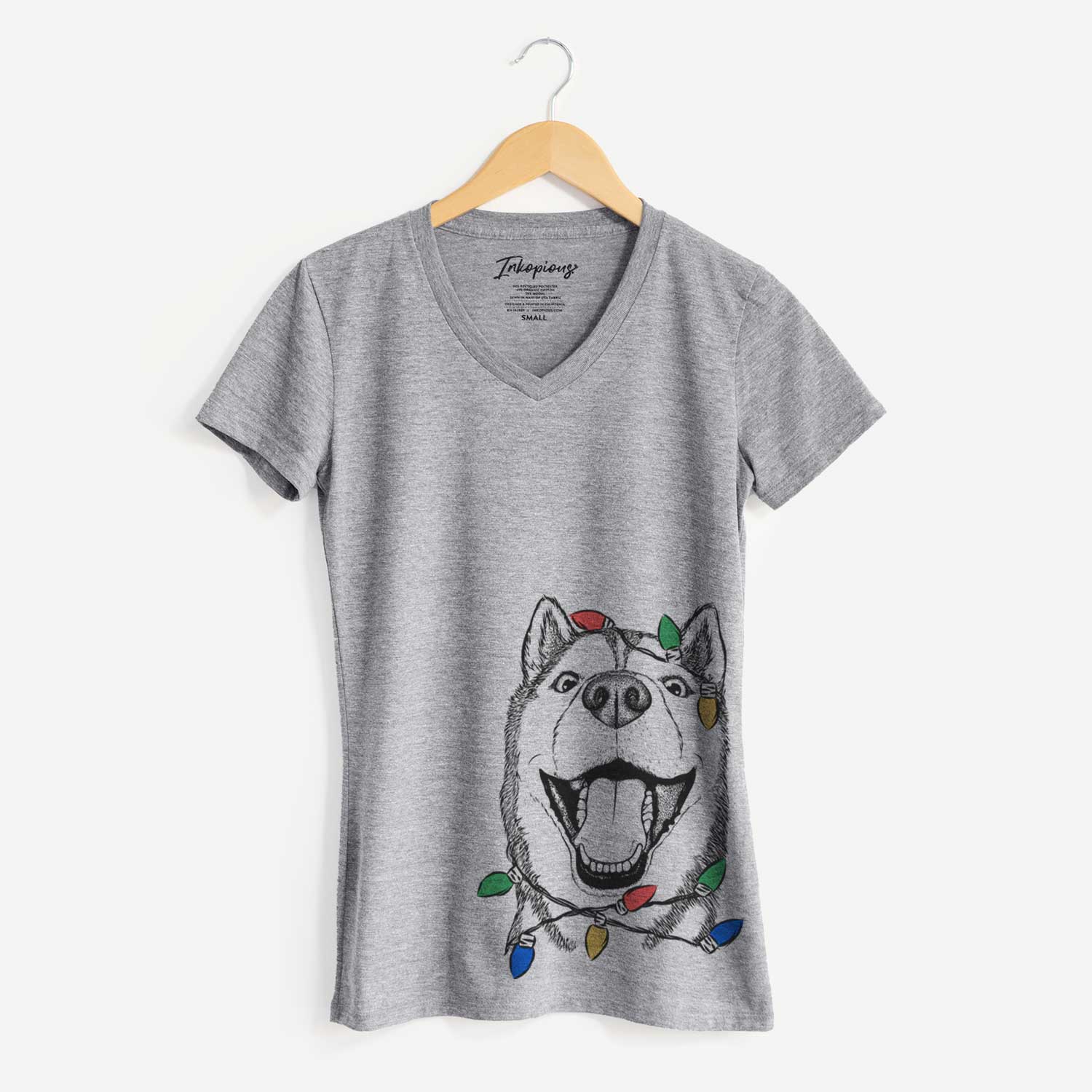 Christmas Lights Little Country the Siberian Husky - Women's V-neck Shirt