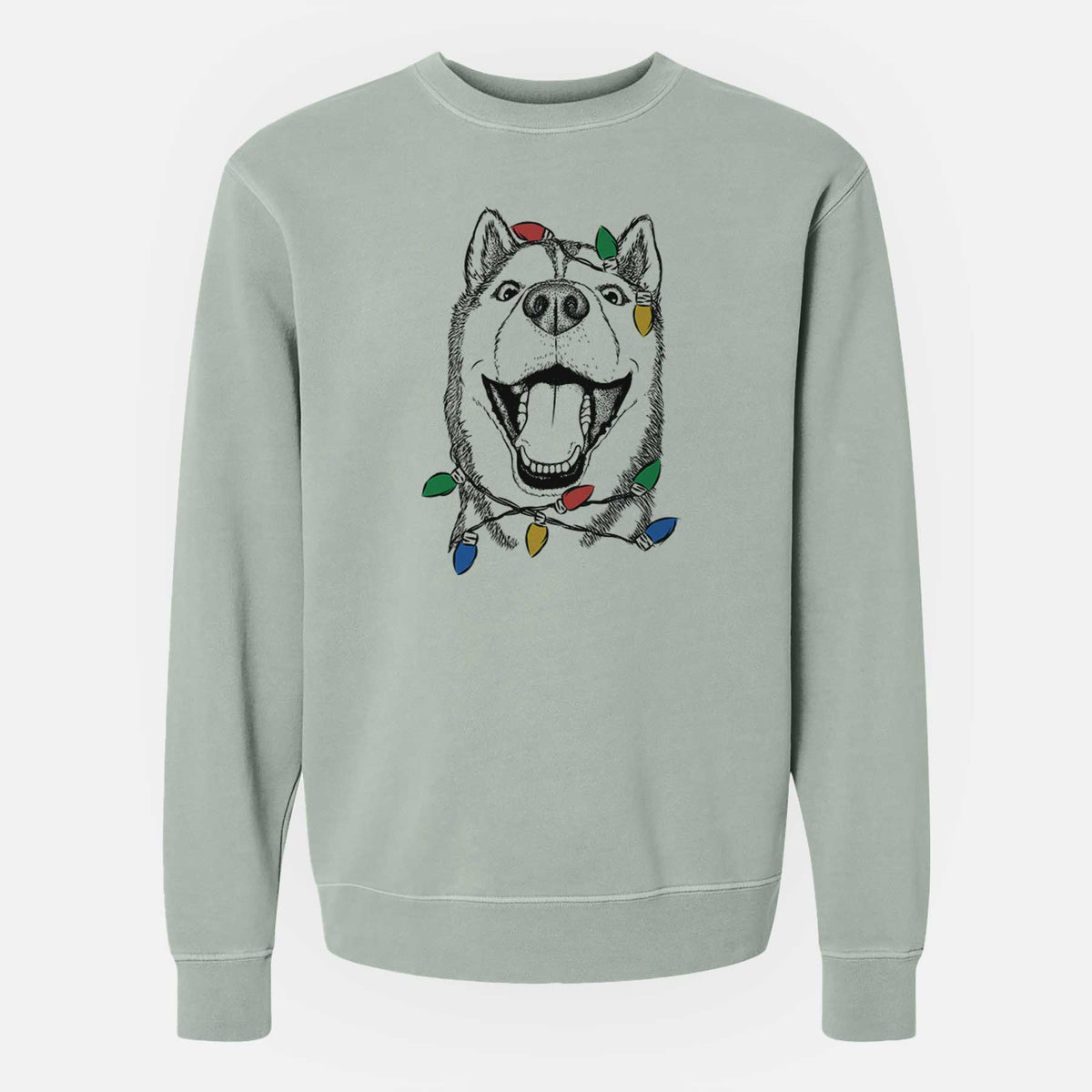 Christmas Lights Little Country the Siberian Husky - Unisex Pigment Dyed Crew Sweatshirt