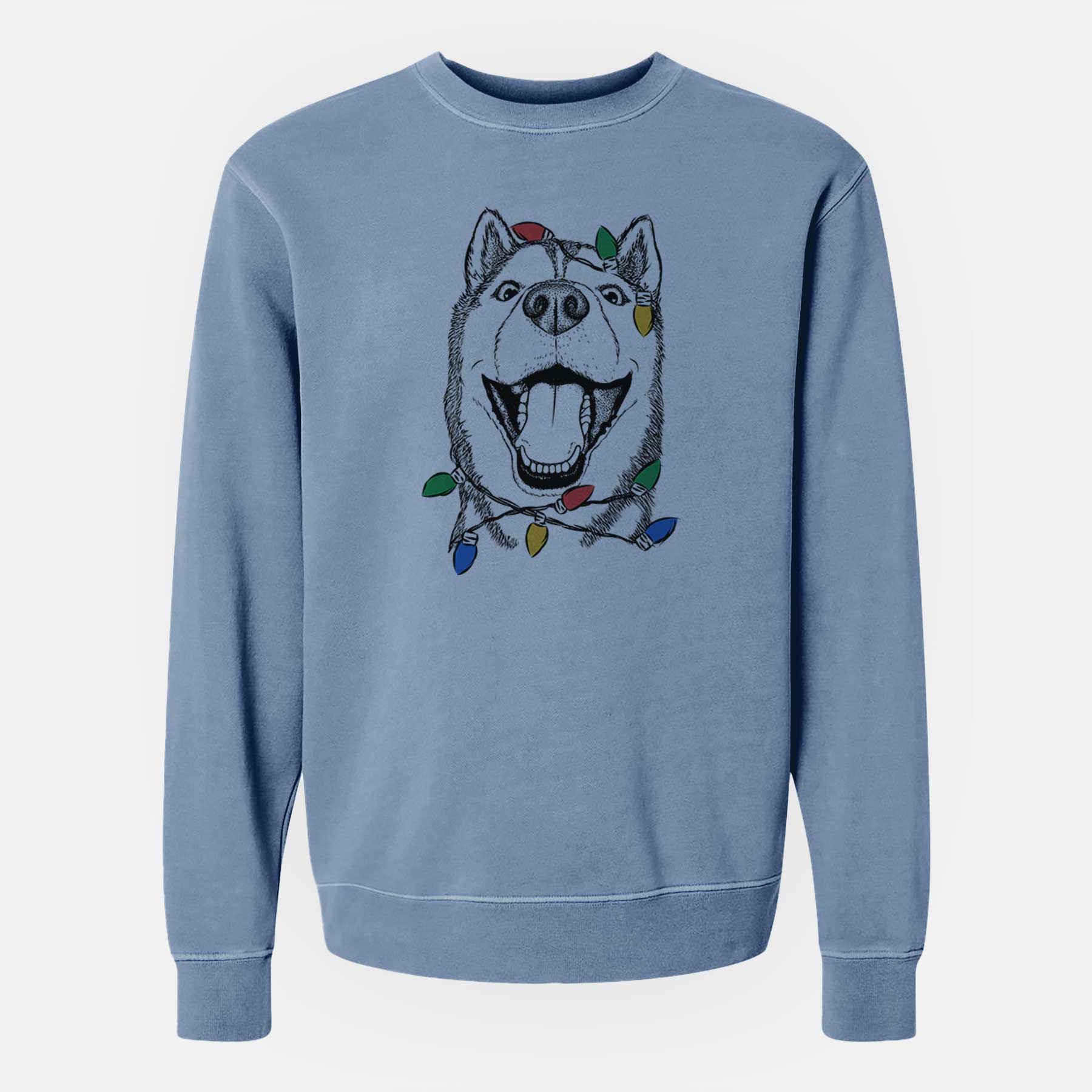 Christmas Lights Little Country the Siberian Husky - Unisex Pigment Dyed Crew Sweatshirt