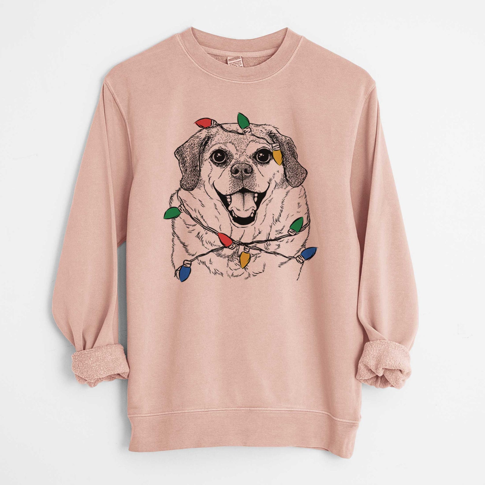 Christmas Lights Little Man the Puggle - Unisex Pigment Dyed Crew Sweatshirt