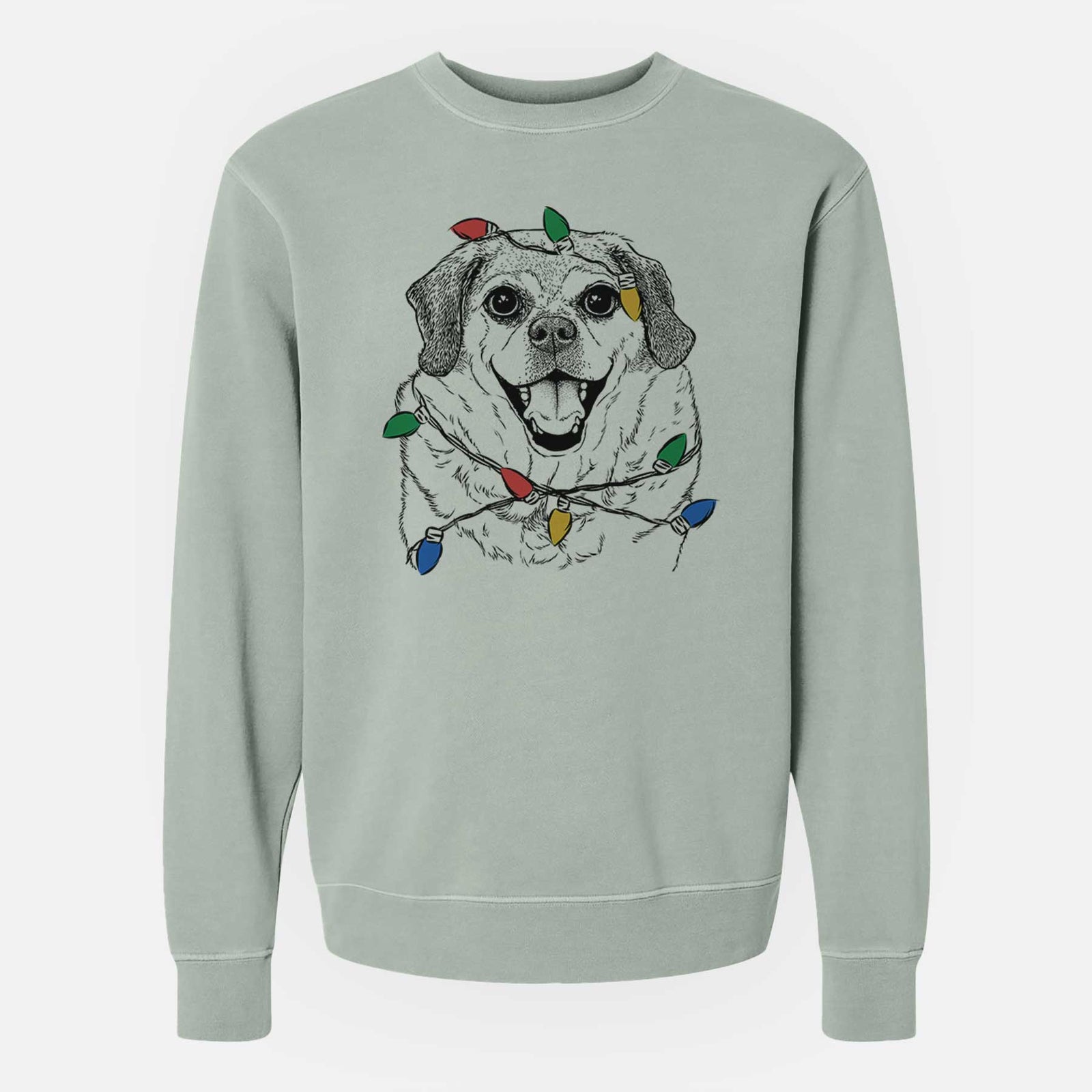 Christmas Lights Little Man the Puggle - Unisex Pigment Dyed Crew Sweatshirt