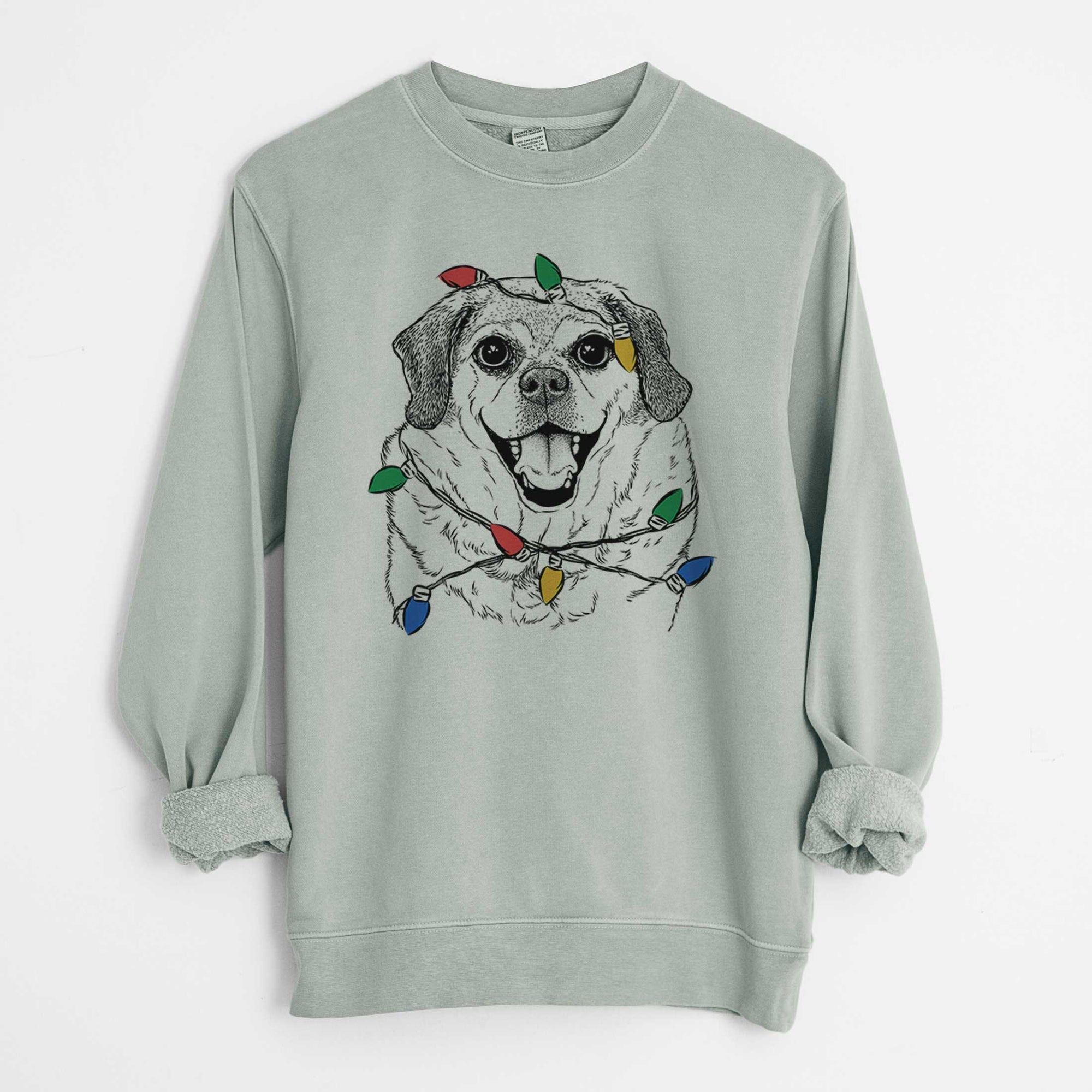 Christmas Lights Little Man the Puggle - Unisex Pigment Dyed Crew Sweatshirt