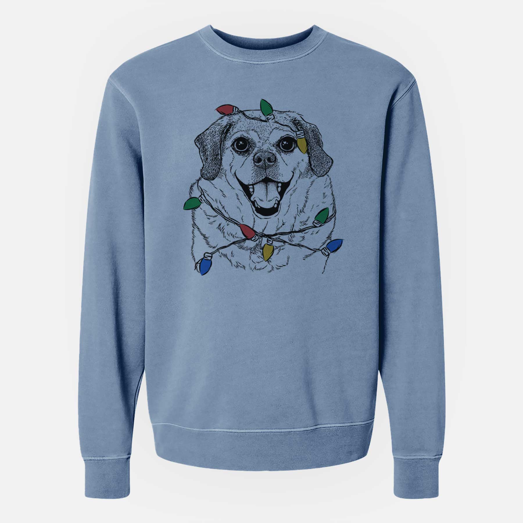 Christmas Lights Little Man the Puggle - Unisex Pigment Dyed Crew Sweatshirt