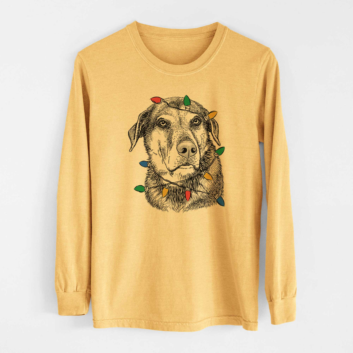 Christmas Lights Lobo the Shepherd Mix - Heavyweight 100% Cotton Long Sleeve