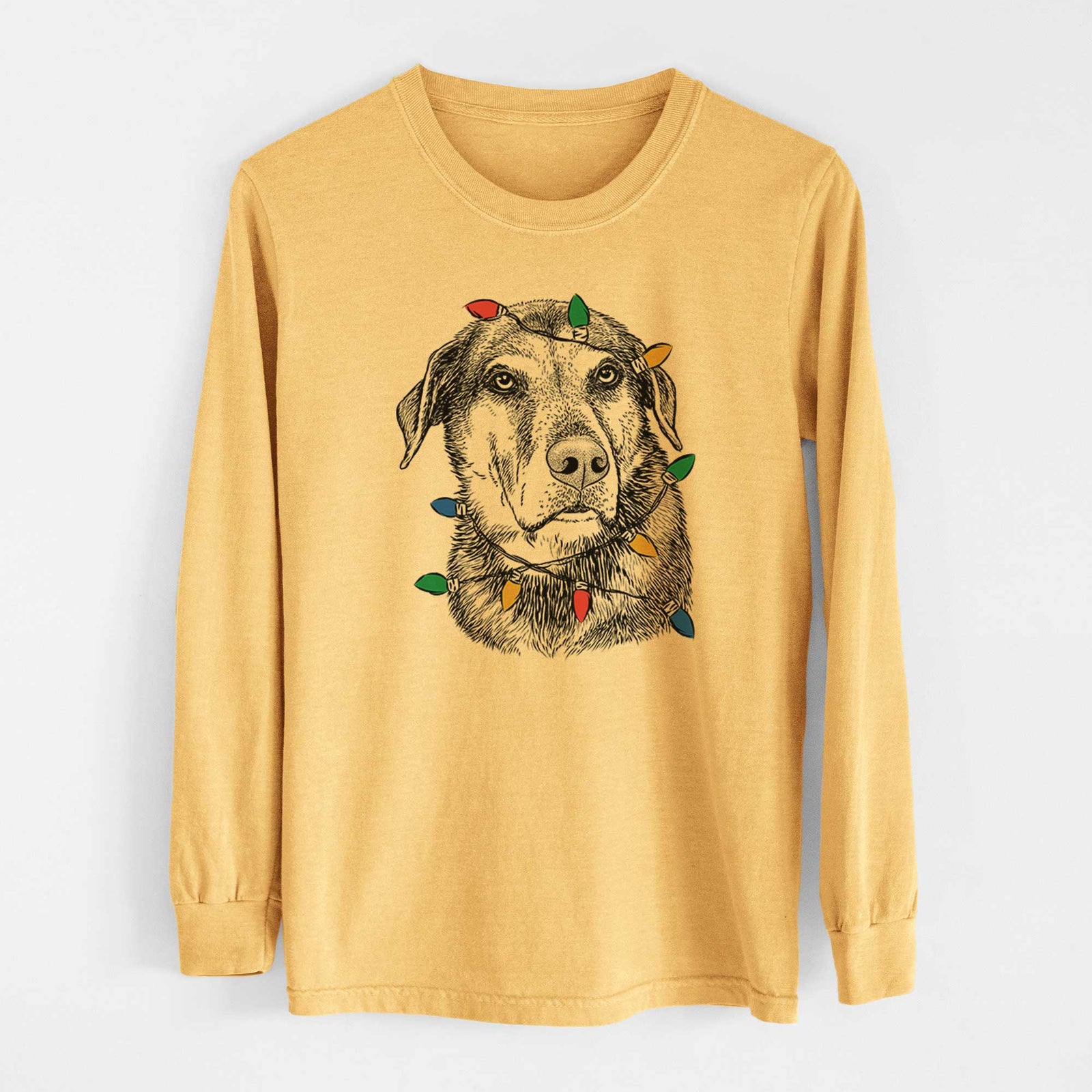 Christmas Lights Lobo the Shepherd Mix - Heavyweight 100% Cotton Long Sleeve
