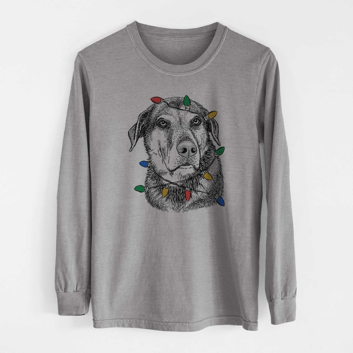 Christmas Lights Lobo the Shepherd Mix - Heavyweight 100% Cotton Long Sleeve