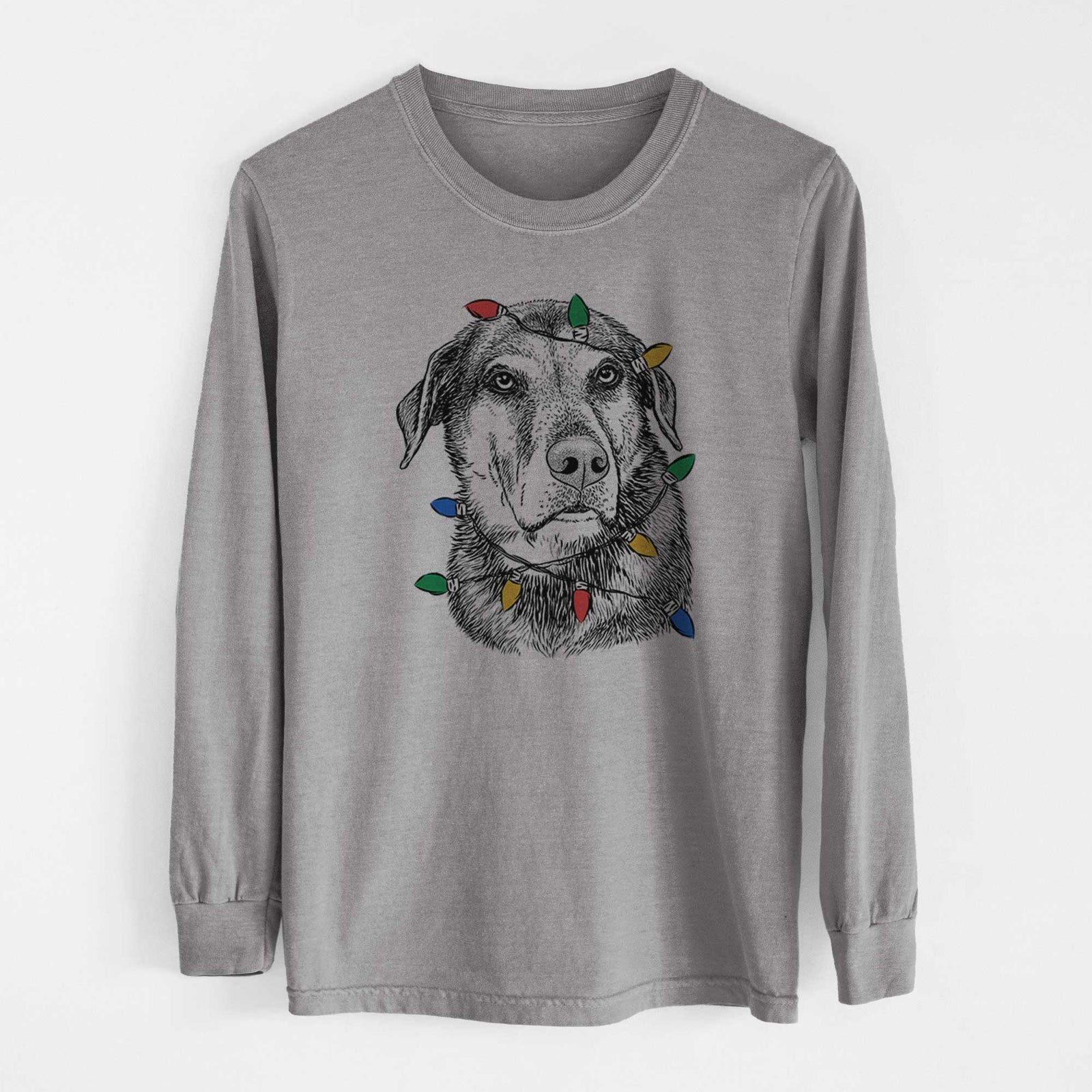 Christmas Lights Lobo the Shepherd Mix - Heavyweight 100% Cotton Long Sleeve