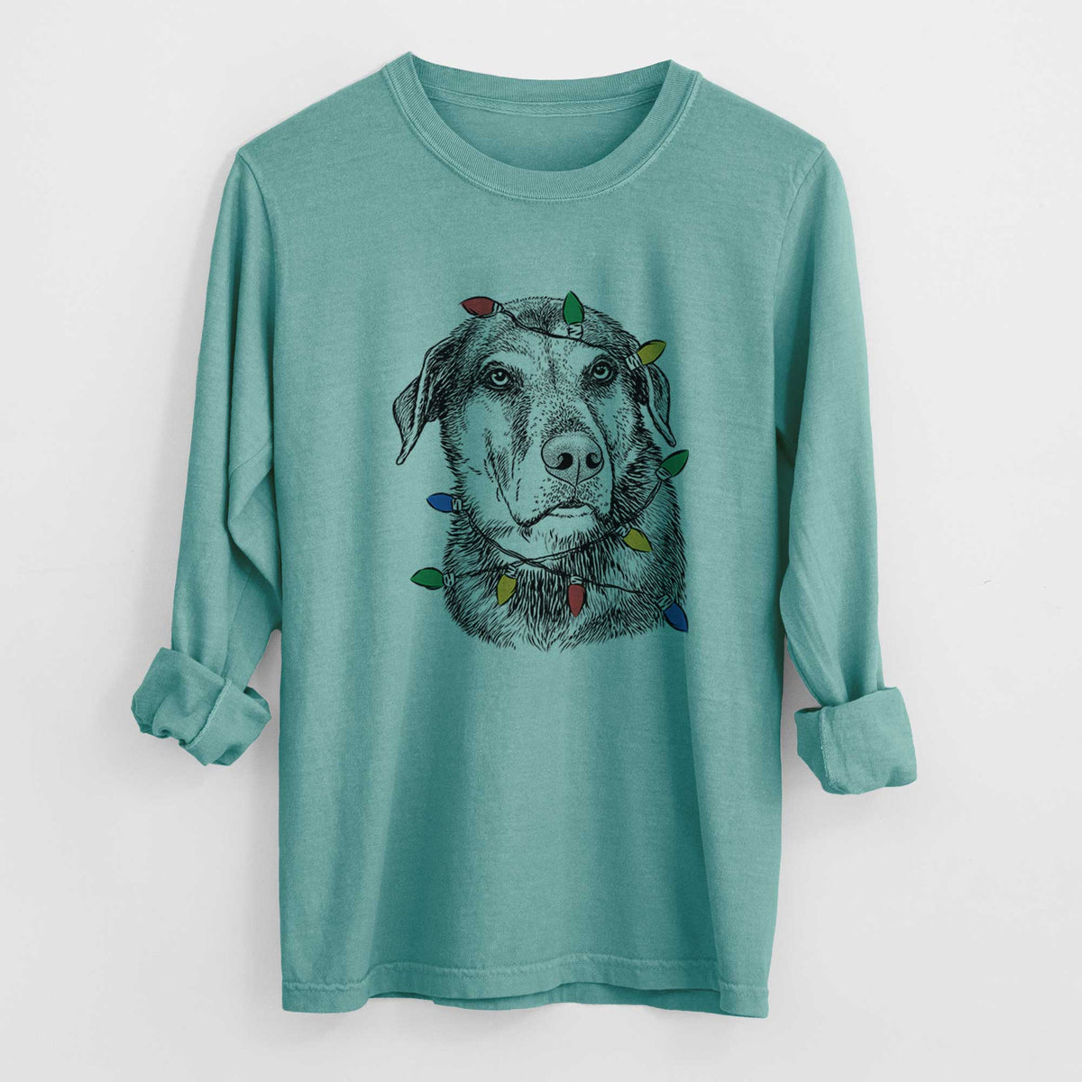 Christmas Lights Lobo the Shepherd Mix - Heavyweight 100% Cotton Long Sleeve