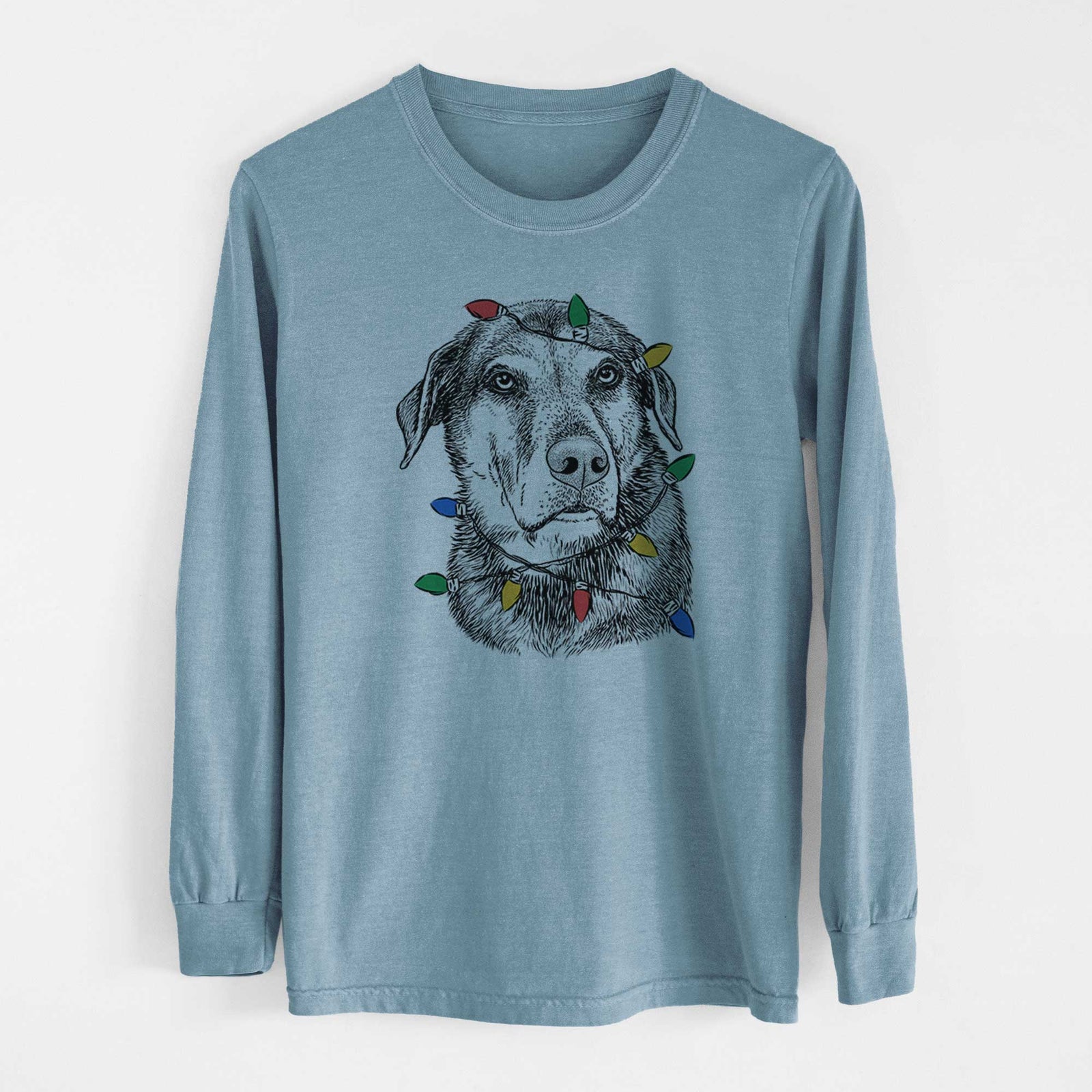 Christmas Lights Lobo the Shepherd Mix - Heavyweight 100% Cotton Long Sleeve