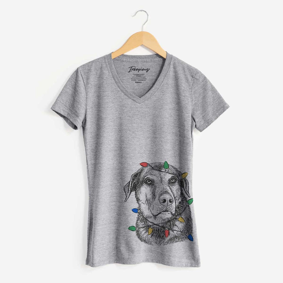 Christmas Lights Lobo the Shepherd Mix - Women's V-neck Shirt