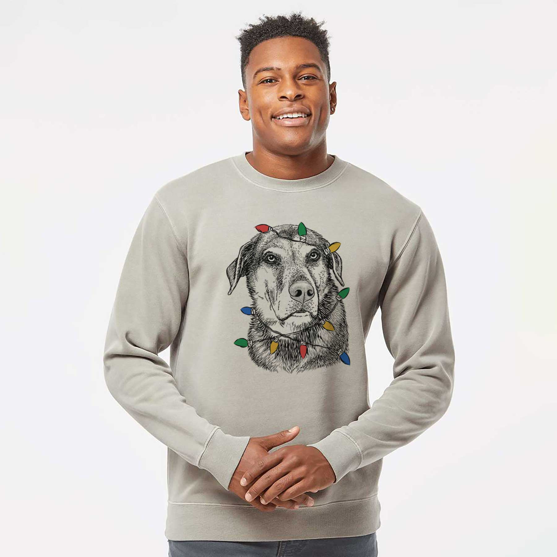 Christmas Lights Lobo the Shepherd Mix - Unisex Pigment Dyed Crew Sweatshirt