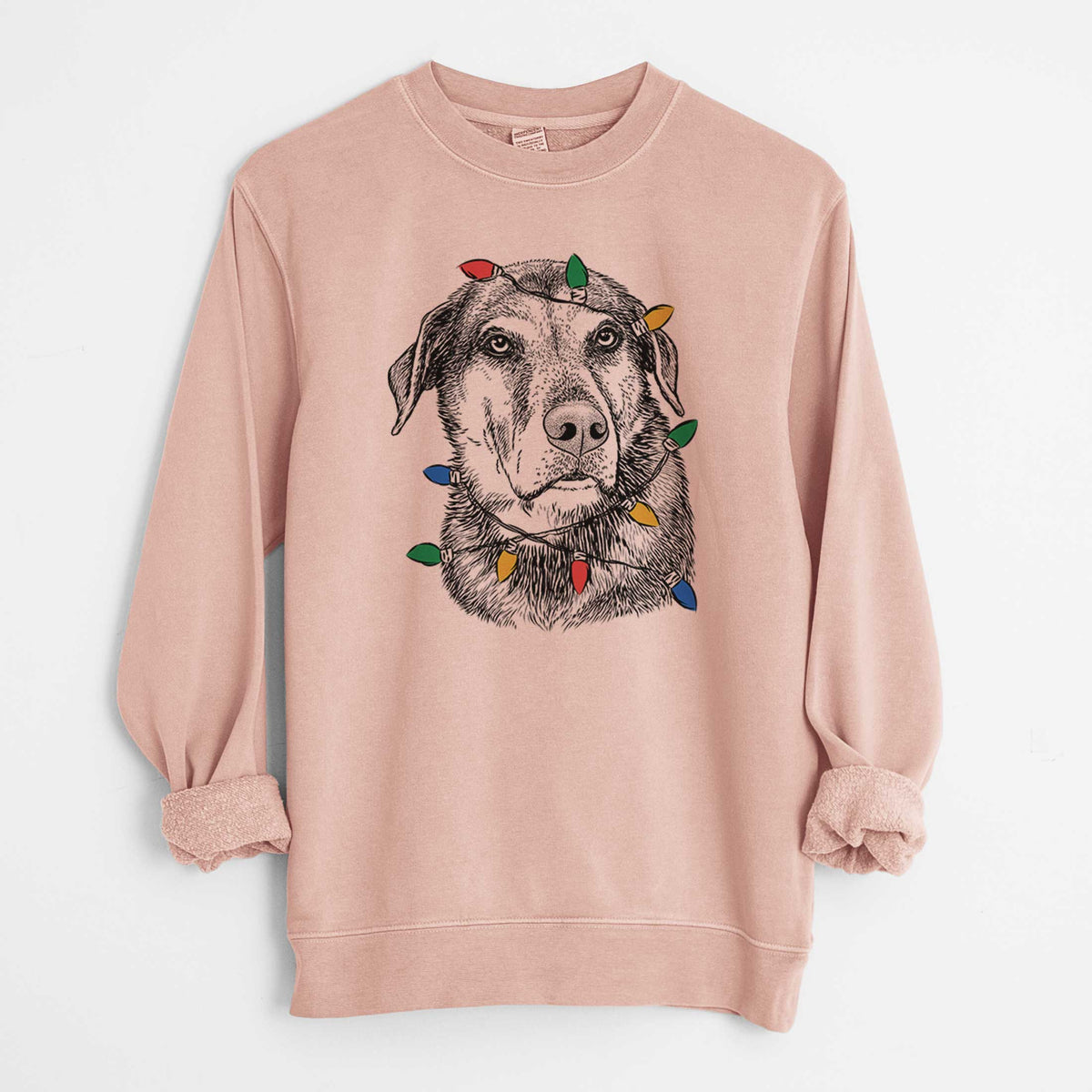 Christmas Lights Lobo the Shepherd Mix - Unisex Pigment Dyed Crew Sweatshirt