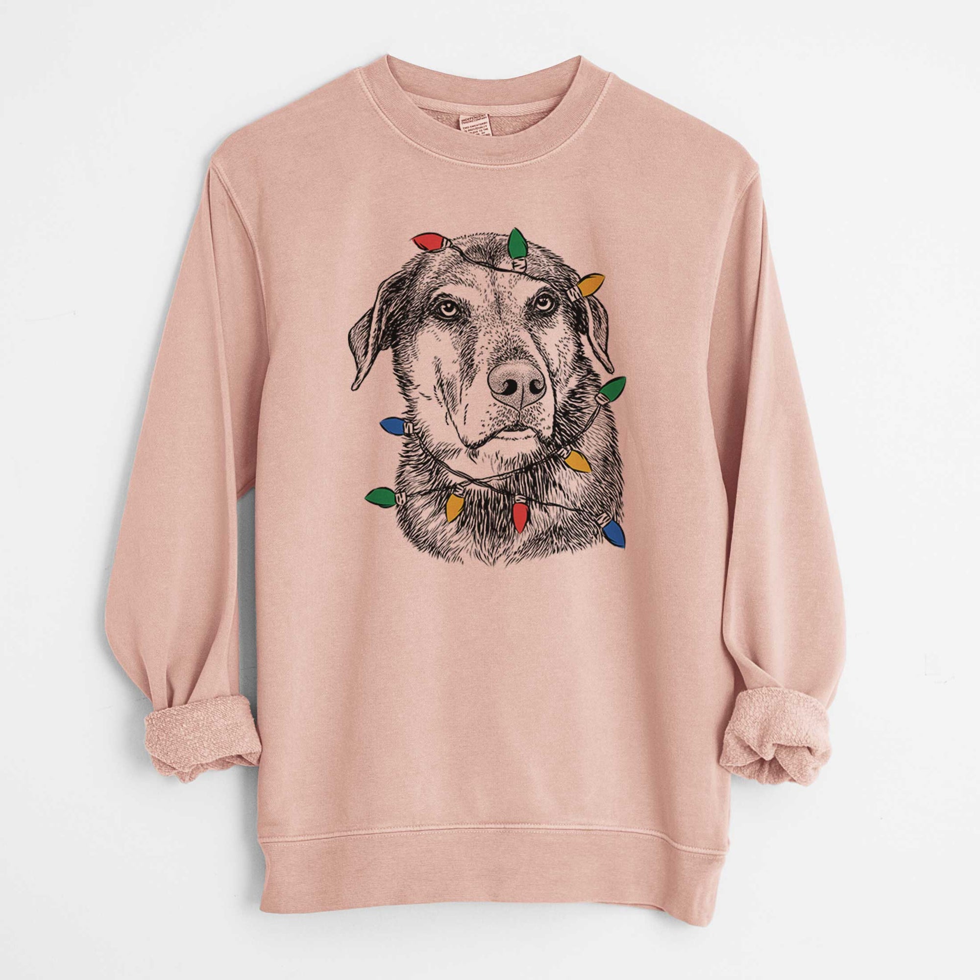 Christmas Lights Lobo the Shepherd Mix - Unisex Pigment Dyed Crew Sweatshirt