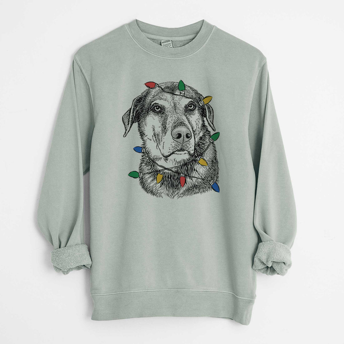Christmas Lights Lobo the Shepherd Mix - Unisex Pigment Dyed Crew Sweatshirt