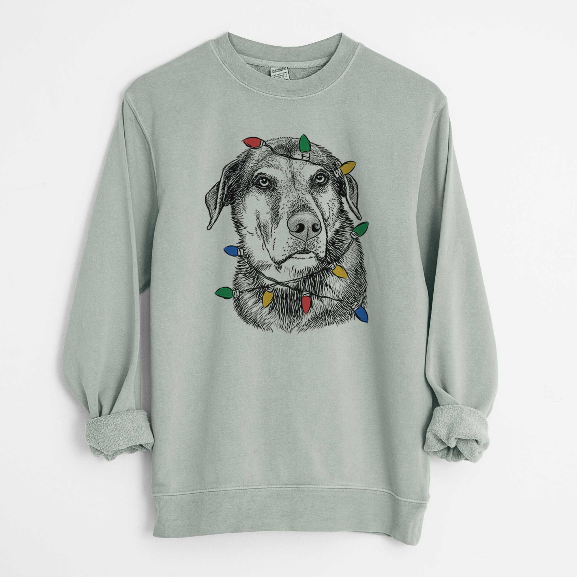 Christmas Lights Lobo the Shepherd Mix - Unisex Pigment Dyed Crew Sweatshirt