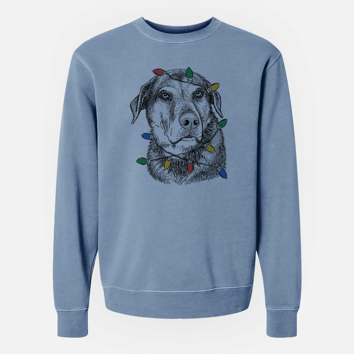 Christmas Lights Lobo the Shepherd Mix - Unisex Pigment Dyed Crew Sweatshirt