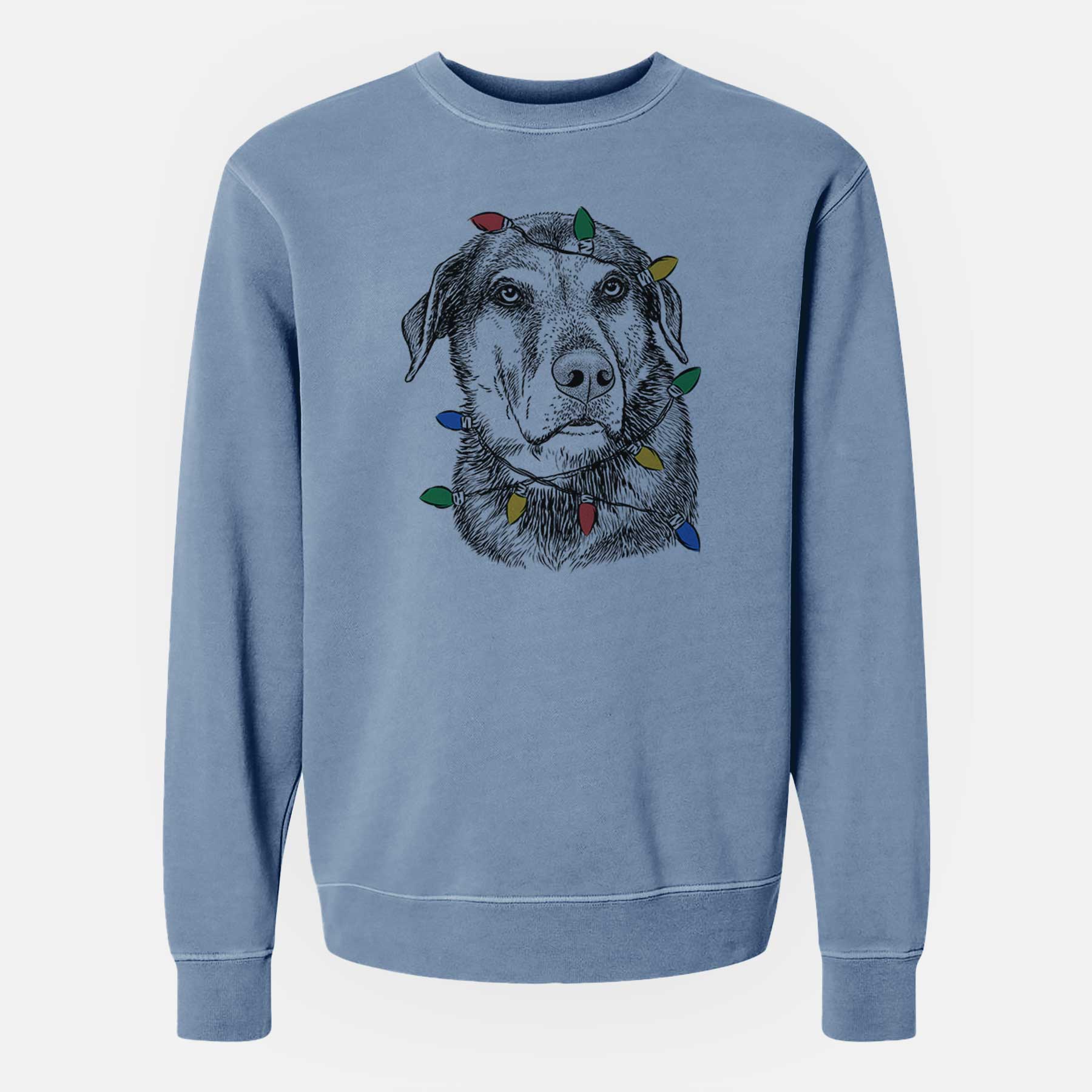 Christmas Lights Lobo the Shepherd Mix - Unisex Pigment Dyed Crew Sweatshirt