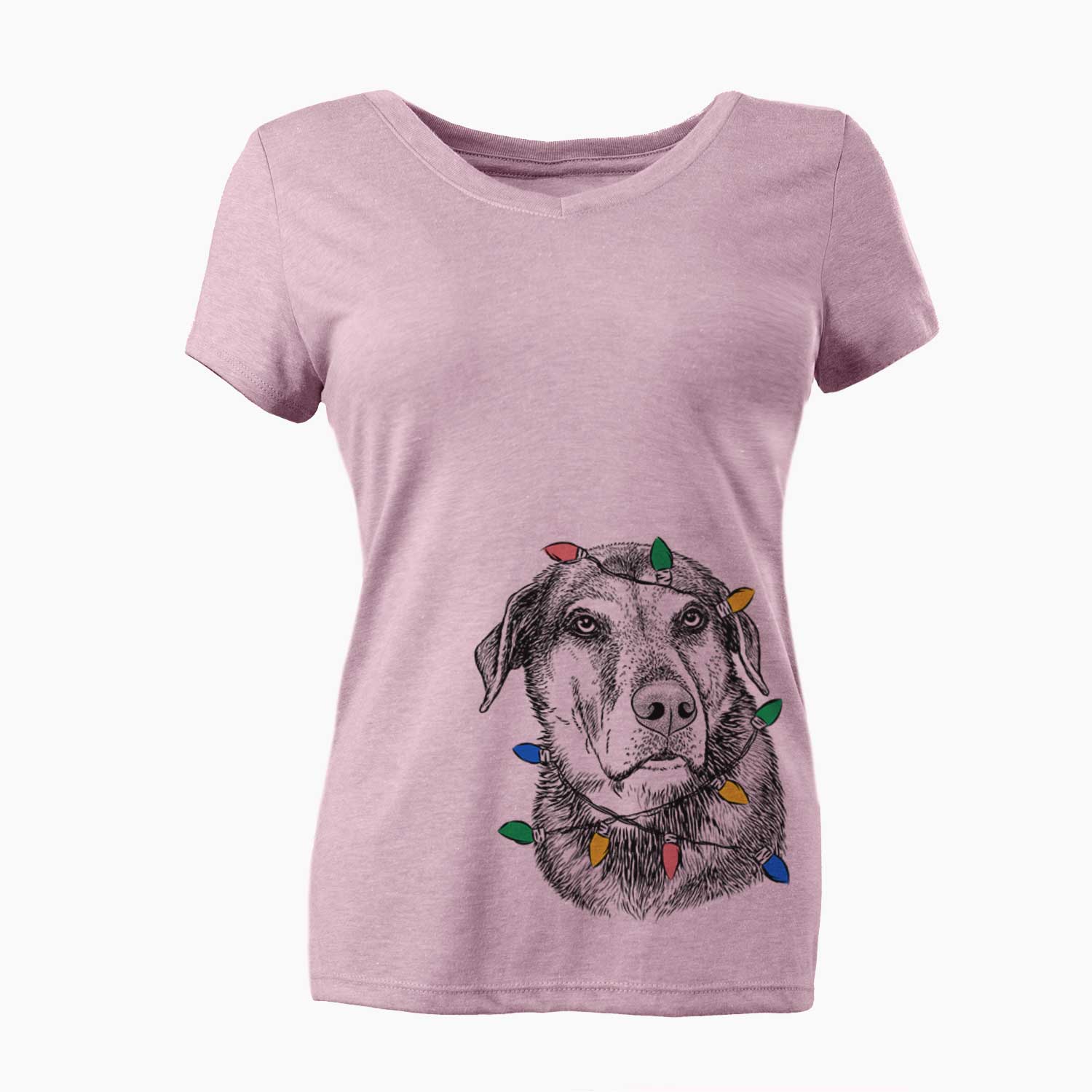 Christmas Lights Lobo the Shepherd Mix - Women's V-neck Shirt