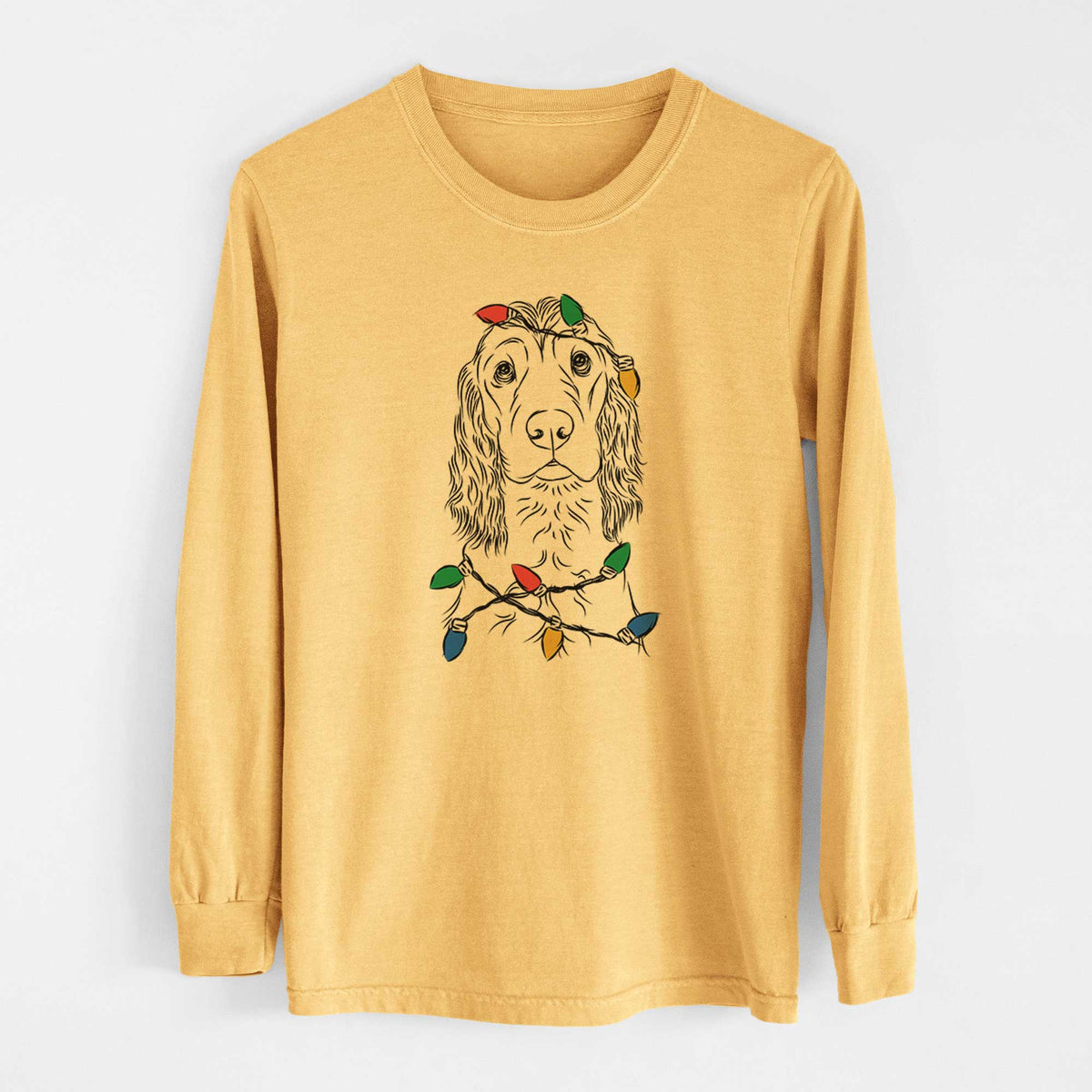 Christmas Lights Logan the Cocker Spaniel - Heavyweight 100% Cotton Long Sleeve