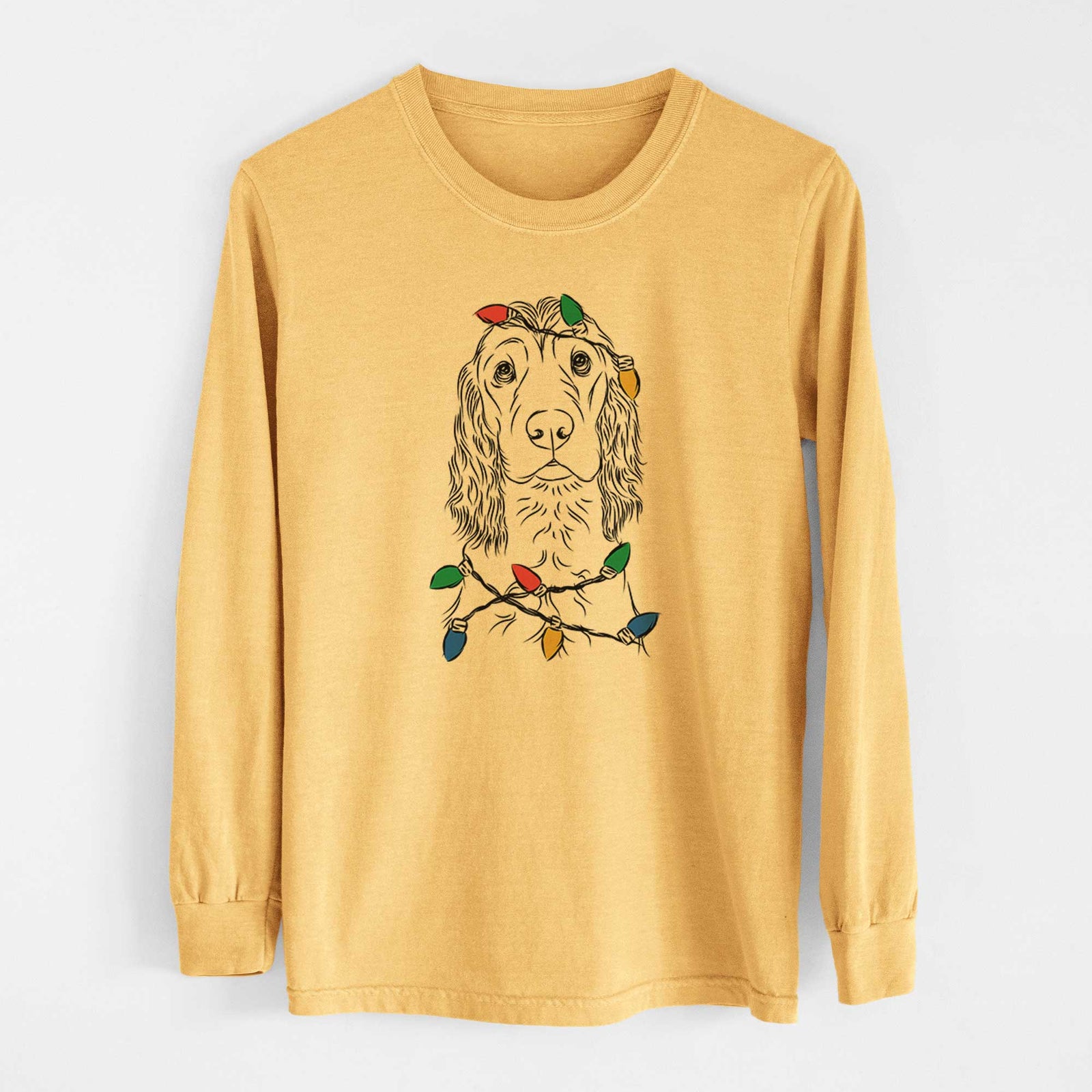 Christmas Lights Logan the Cocker Spaniel - Heavyweight 100% Cotton Long Sleeve