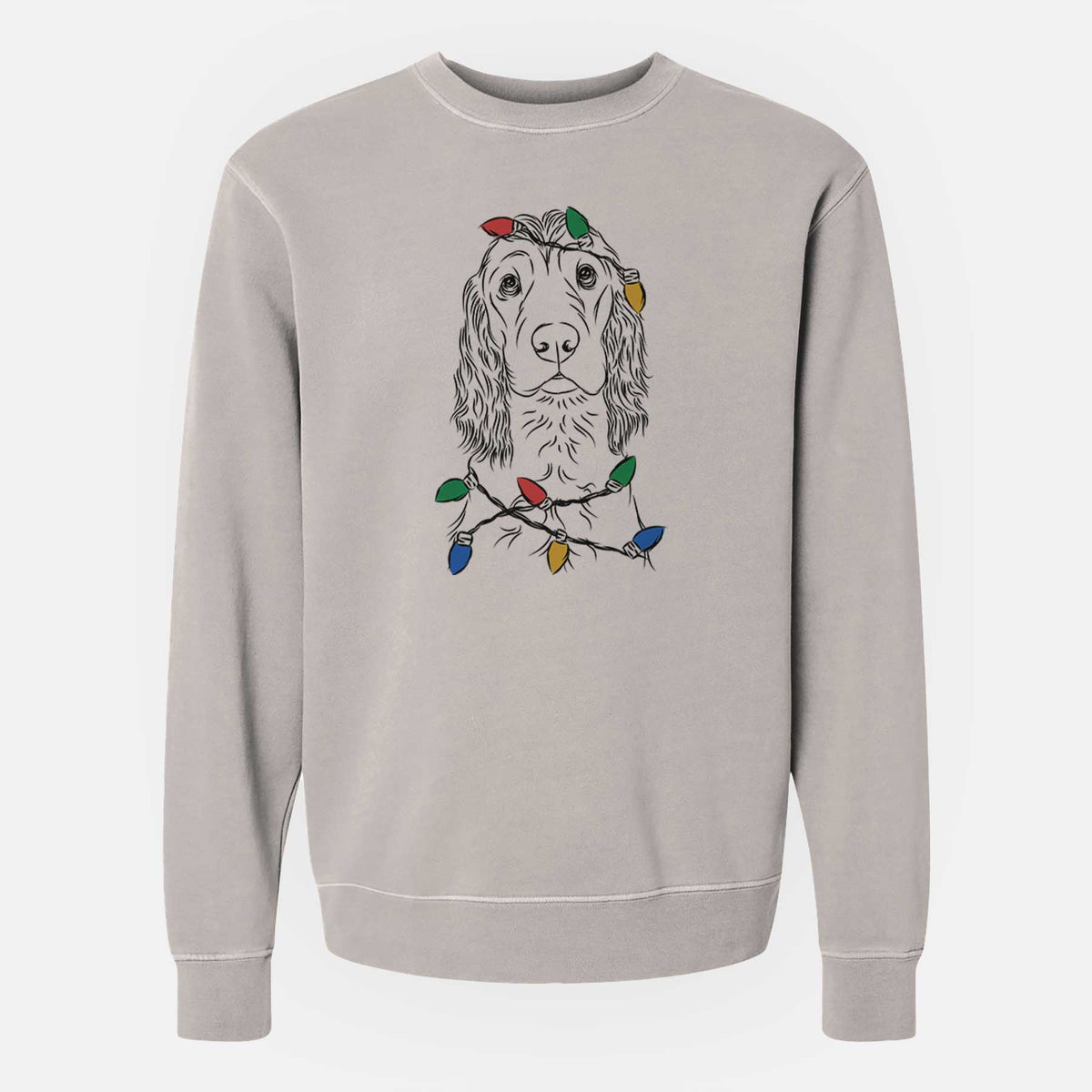 Christmas Lights Logan the Cocker Spaniel - Unisex Pigment Dyed Crew Sweatshirt