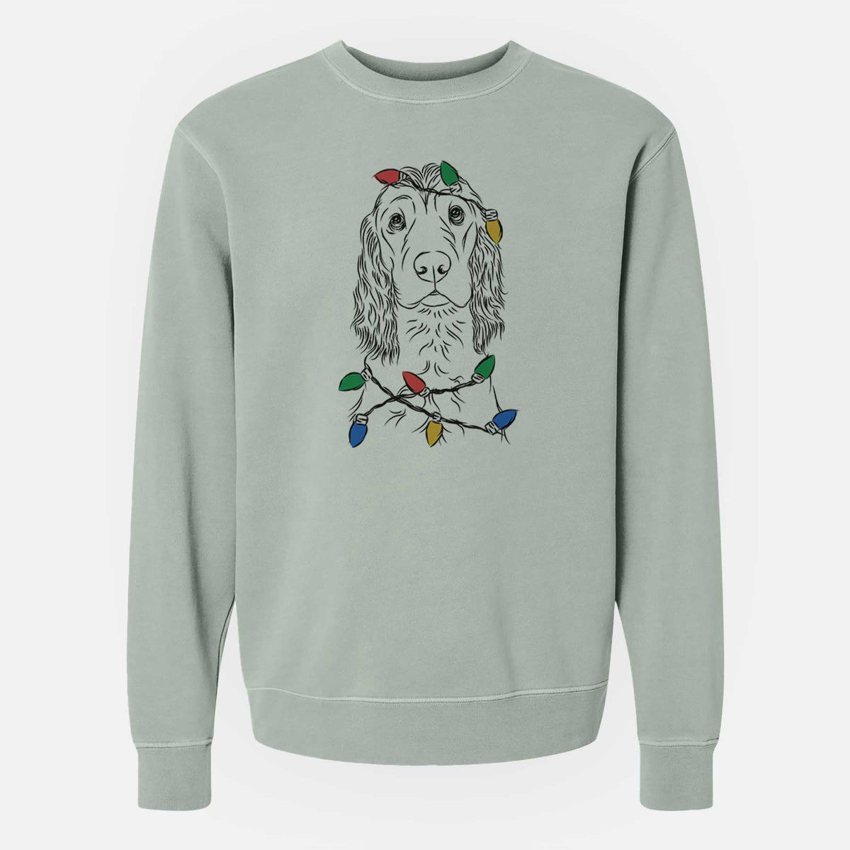 Christmas Lights Logan the Cocker Spaniel - Unisex Pigment Dyed Crew Sweatshirt