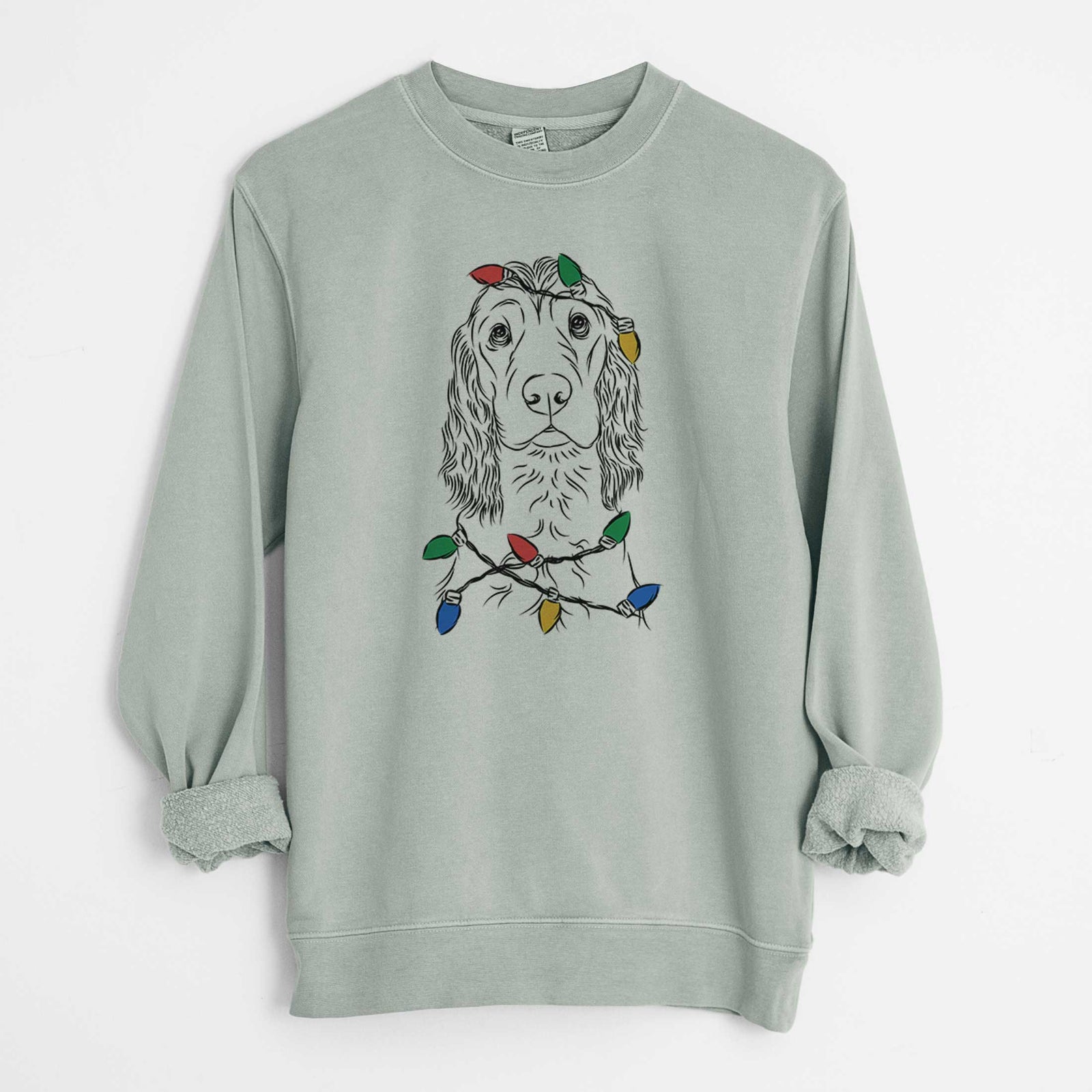 Christmas Lights Logan the Cocker Spaniel - Unisex Pigment Dyed Crew Sweatshirt