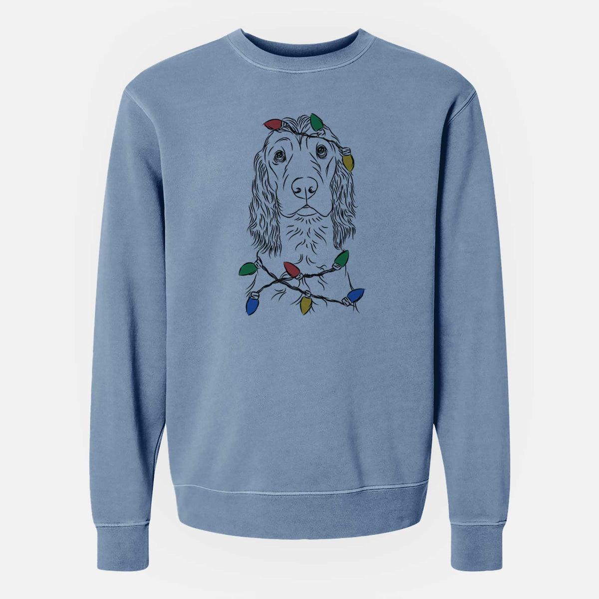 Christmas Lights Logan the Cocker Spaniel - Unisex Pigment Dyed Crew Sweatshirt