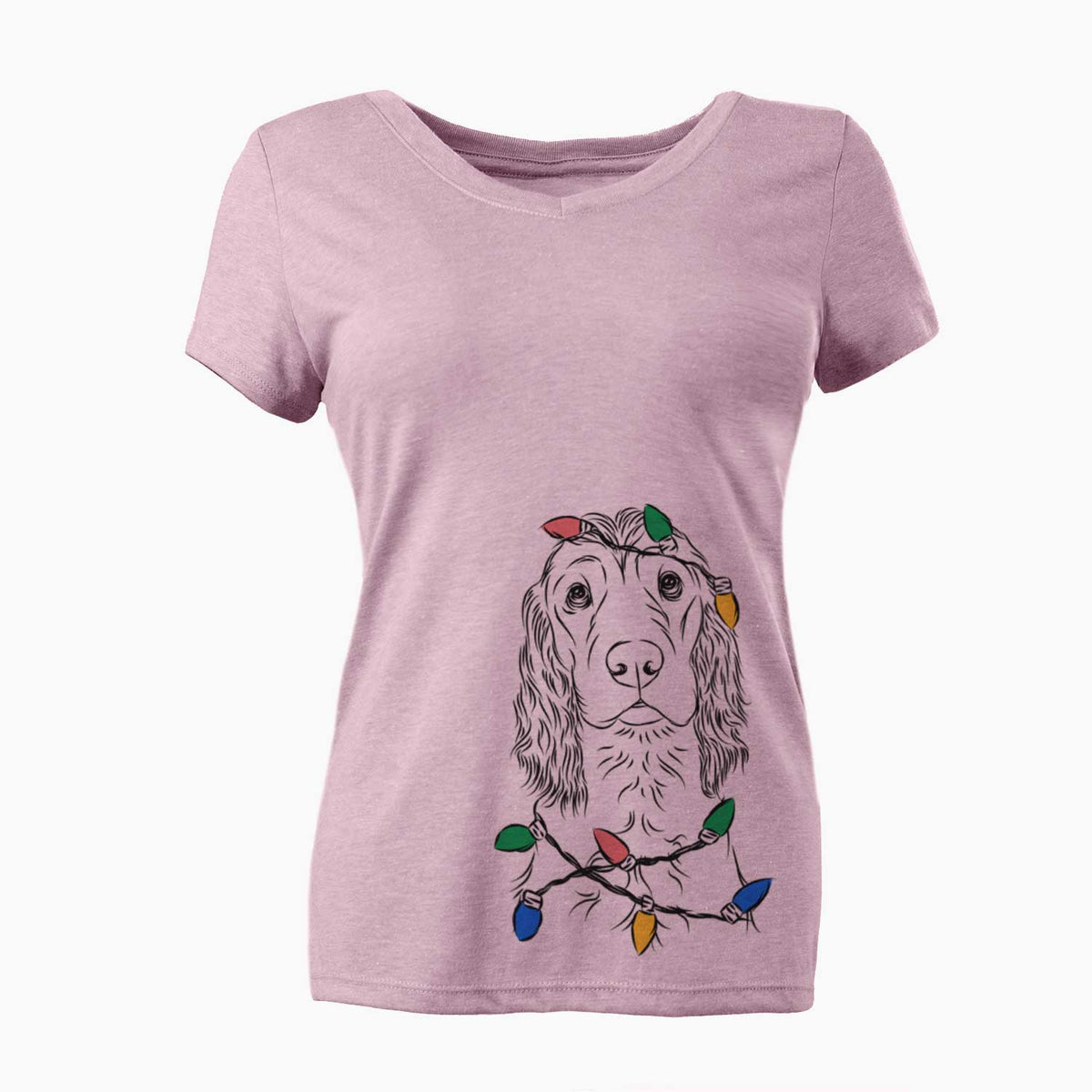 Christmas Lights Logan the Cocker Spaniel - Women's V-neck Shirt
