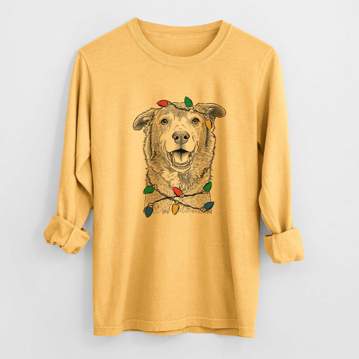 Christmas Lights Logan the Rescue Mutt - Heavyweight 100% Cotton Long Sleeve
