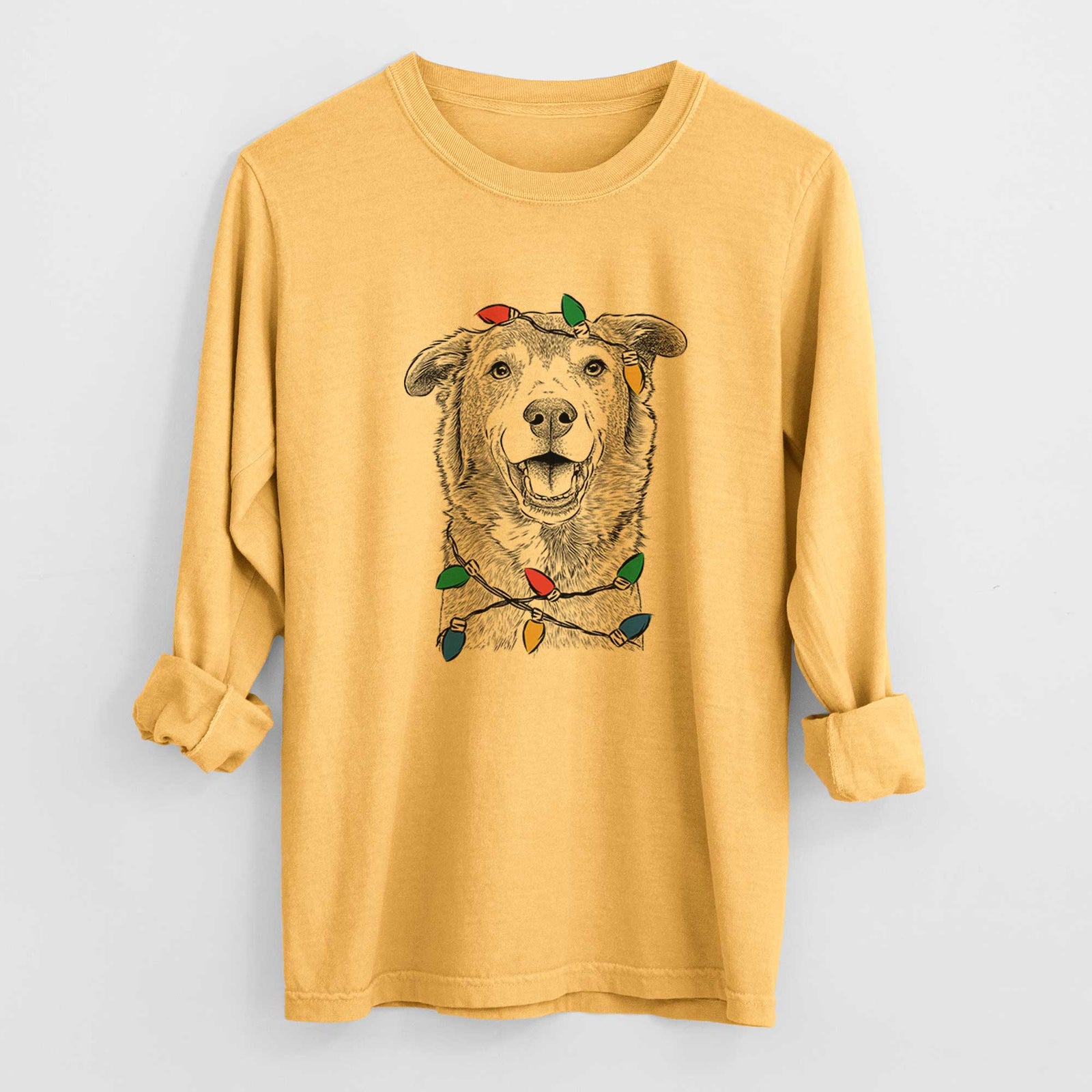 Christmas Lights Logan the Rescue Mutt - Heavyweight 100% Cotton Long Sleeve