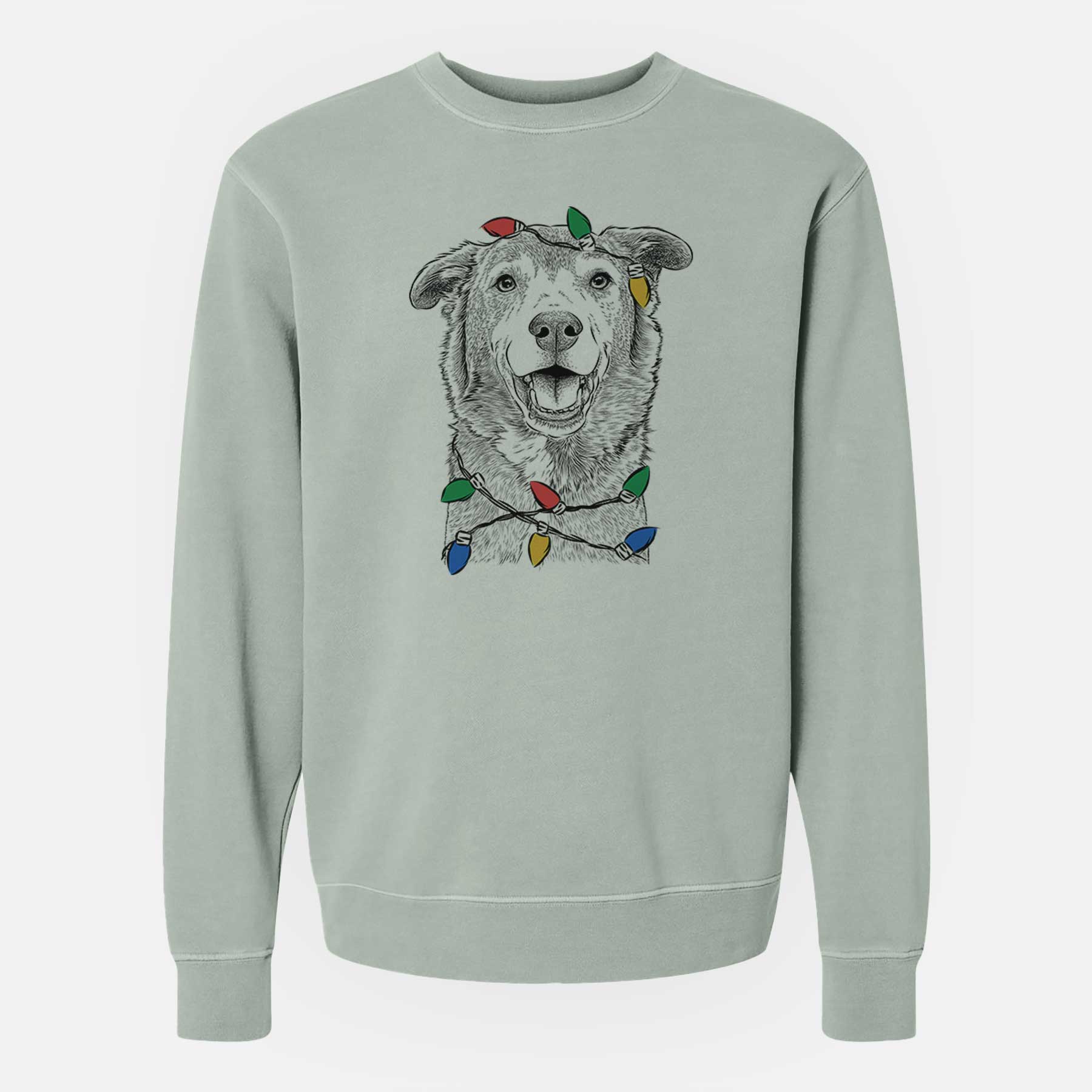 Christmas Lights Logan the Rescue Mutt - Unisex Pigment Dyed Crew Sweatshirt