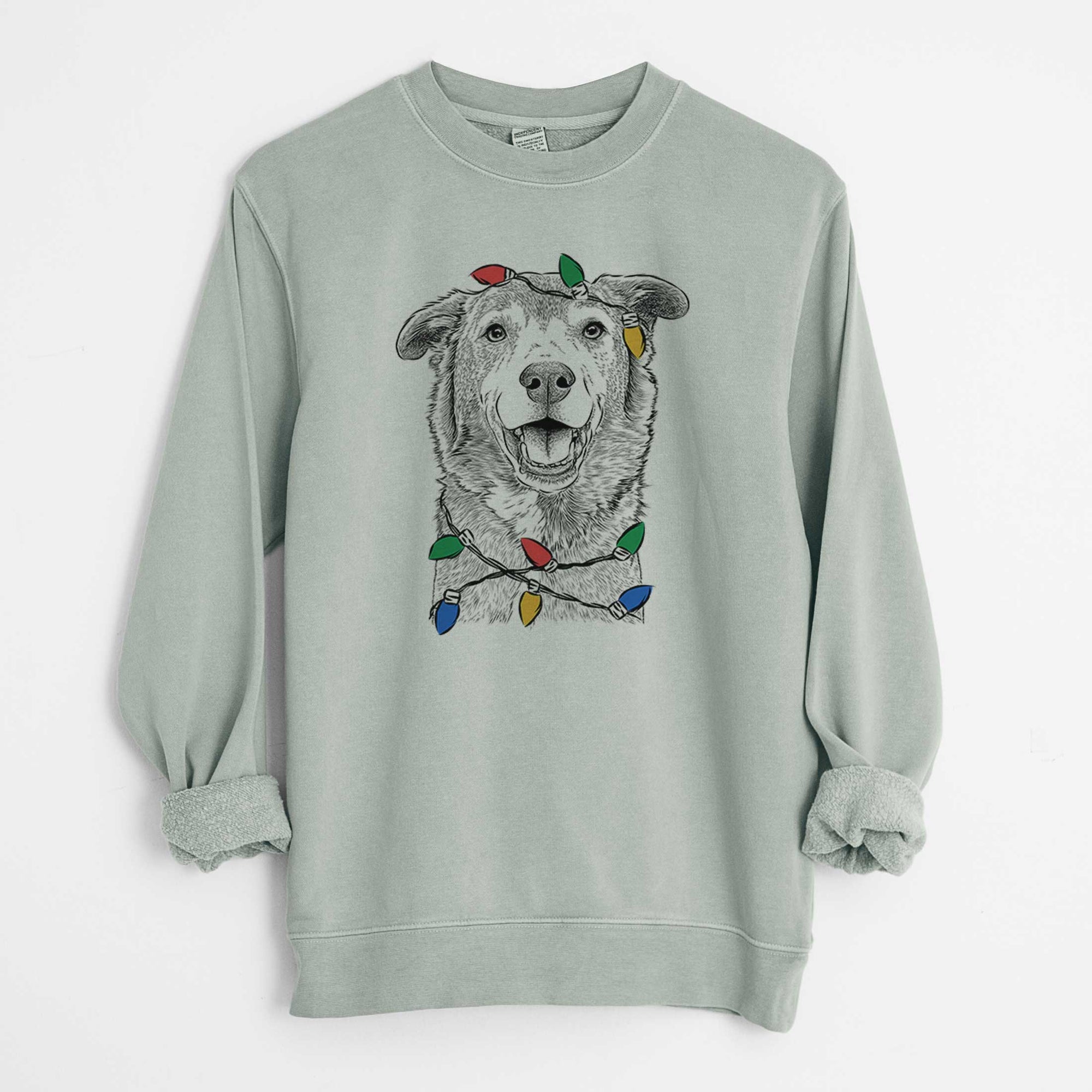 Christmas Lights Logan the Rescue Mutt - Unisex Pigment Dyed Crew Sweatshirt
