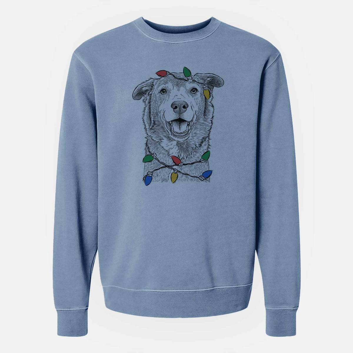 Christmas Lights Logan the Rescue Mutt - Unisex Pigment Dyed Crew Sweatshirt