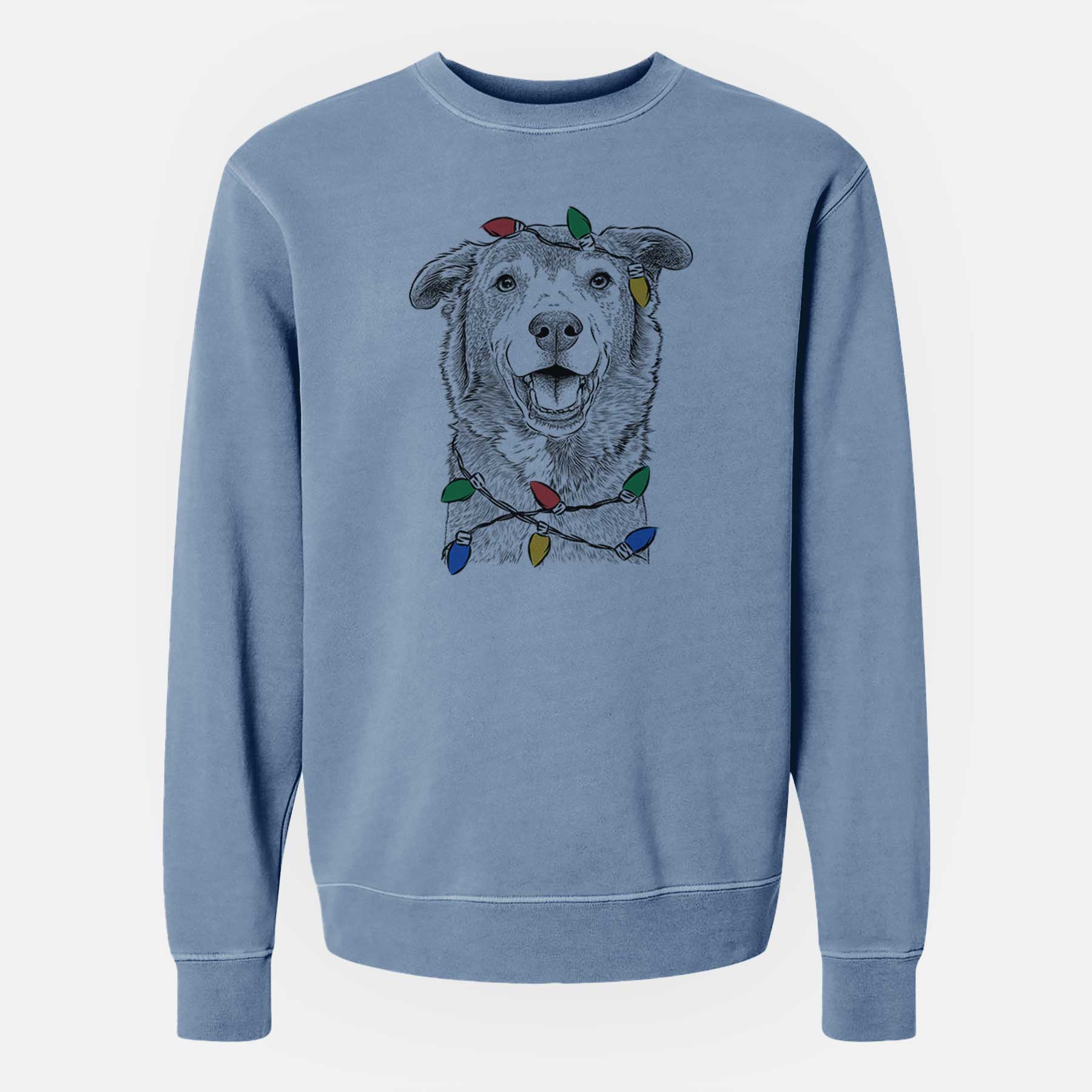 Christmas Lights Logan the Rescue Mutt - Unisex Pigment Dyed Crew Sweatshirt
