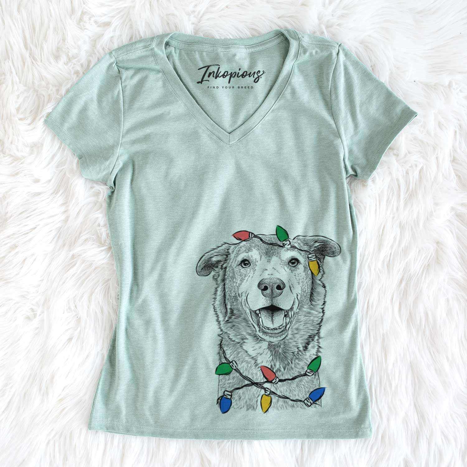 Christmas Lights Logan the Rescue Mutt - Women's V-neck Shirt