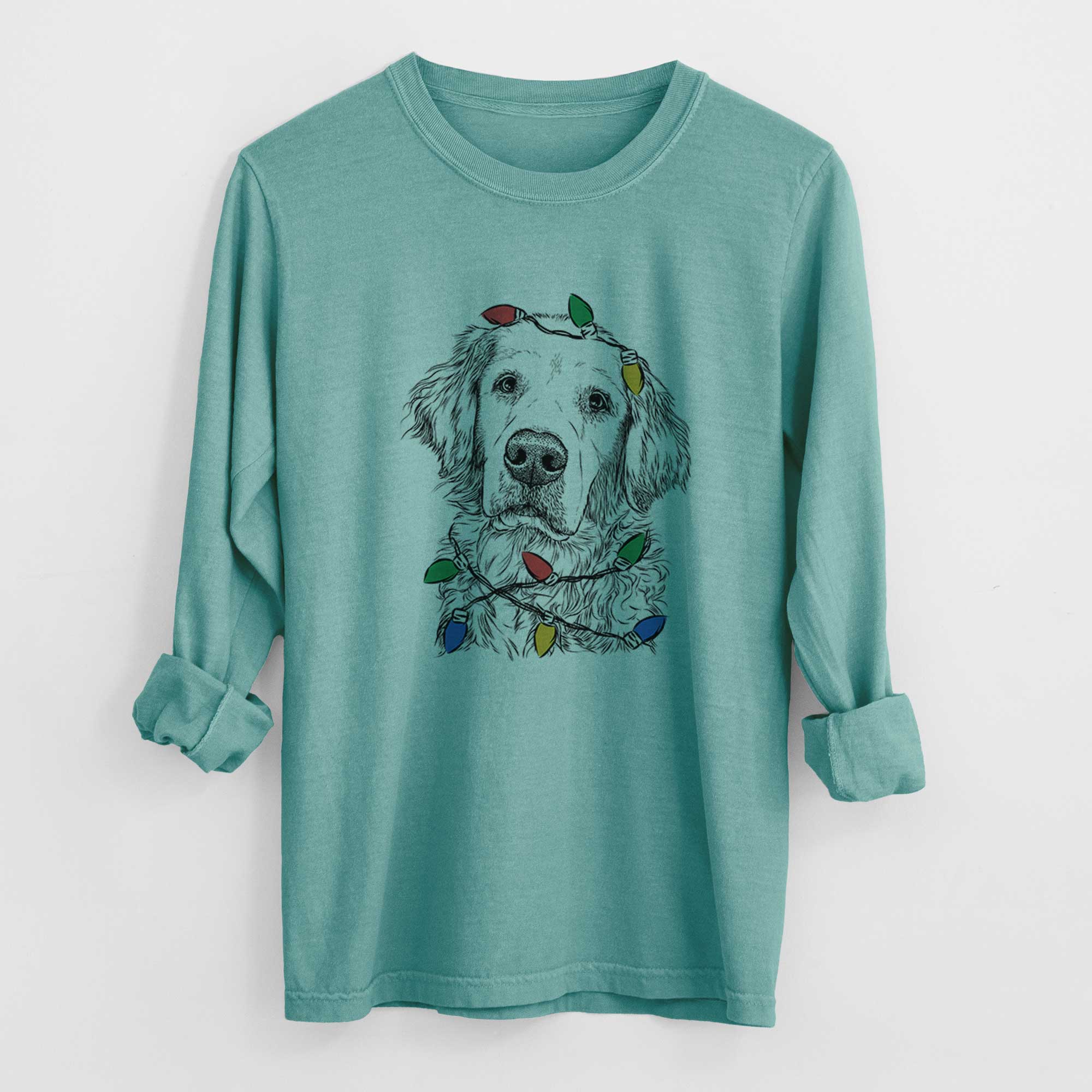 Christmas Lights Loganator the Golden Retriever - Heavyweight 100% Cotton Long Sleeve