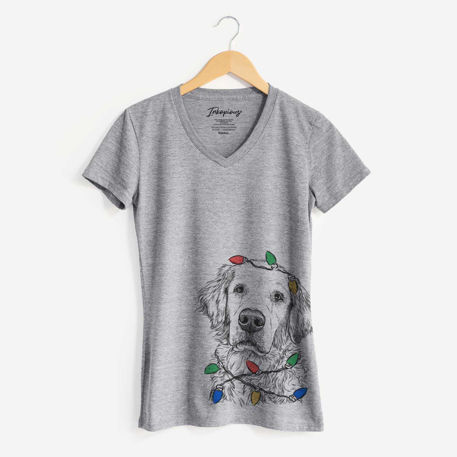 Christmas Lights Loganator the Golden Retriever - Women's V-neck Shirt
