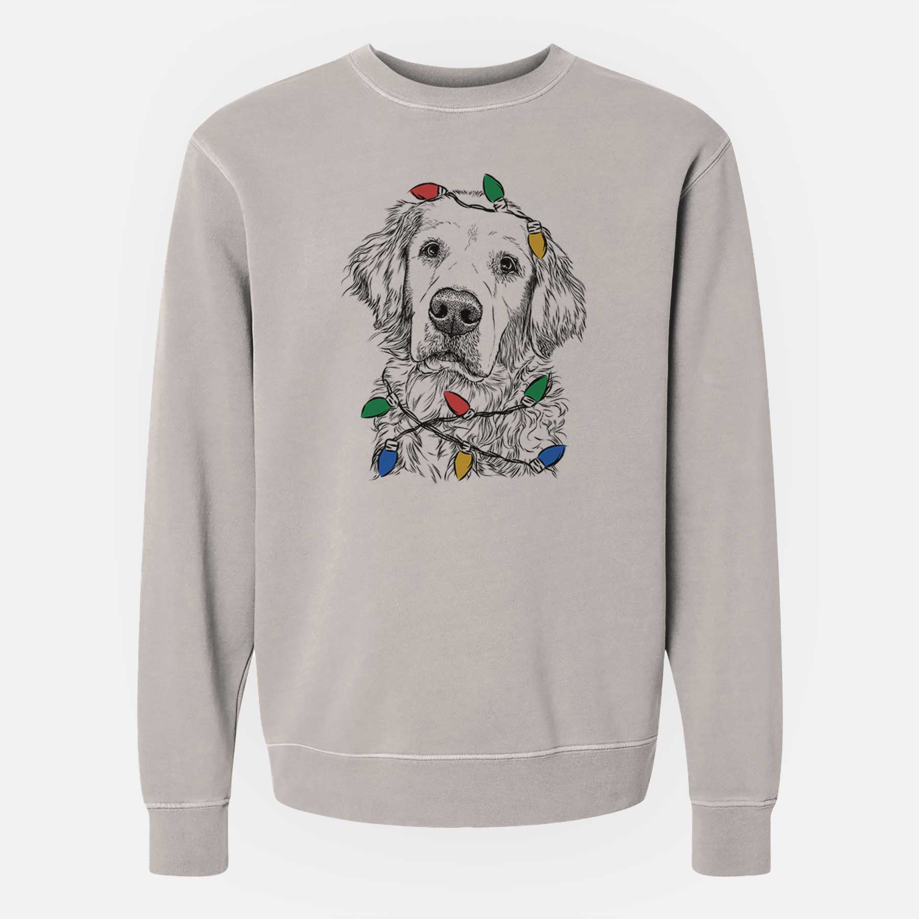 Christmas Lights Loganator the Golden Retriever - Unisex Pigment Dyed Crew Sweatshirt