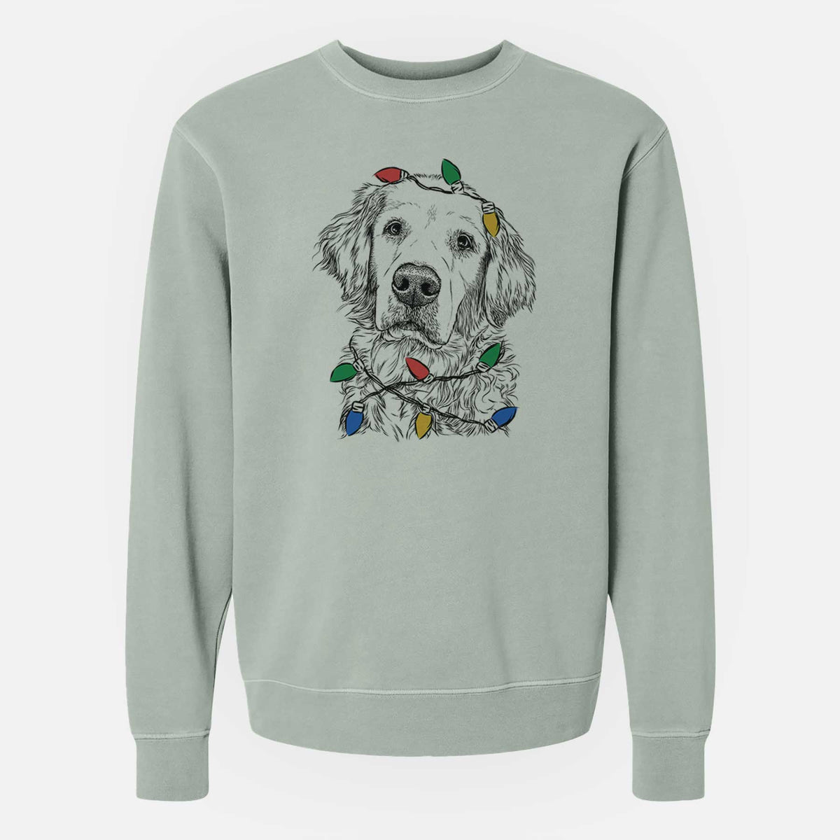 Christmas Lights Loganator the Golden Retriever - Unisex Pigment Dyed Crew Sweatshirt