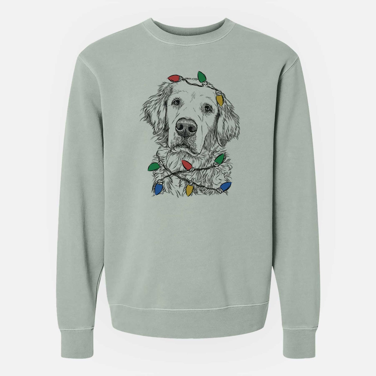 Christmas Lights Loganator the Golden Retriever - Unisex Pigment Dyed Crew Sweatshirt