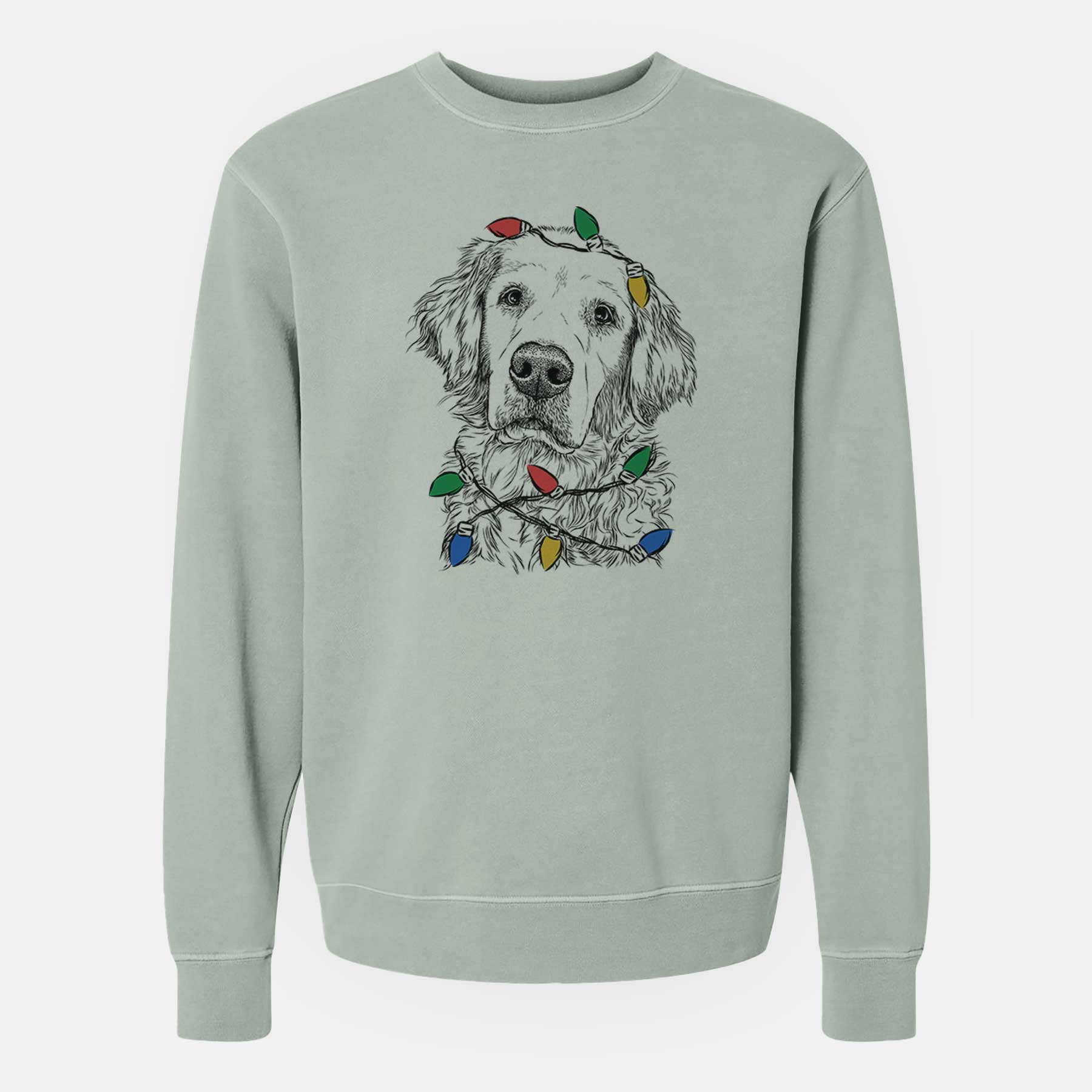 Christmas Lights Loganator the Golden Retriever - Unisex Pigment Dyed Crew Sweatshirt