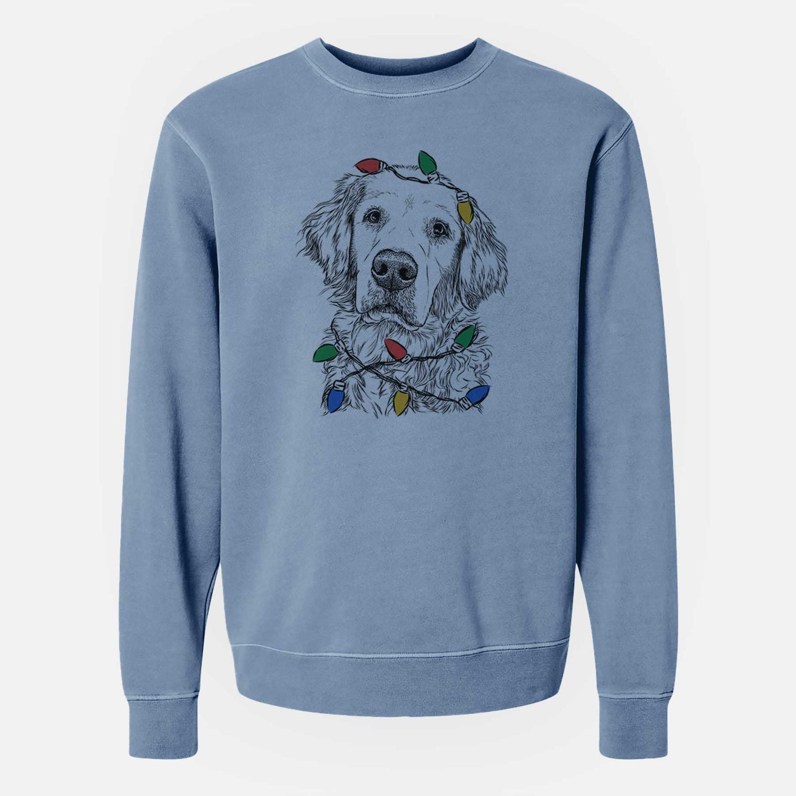 Christmas Lights Loganator the Golden Retriever - Unisex Pigment Dyed Crew Sweatshirt