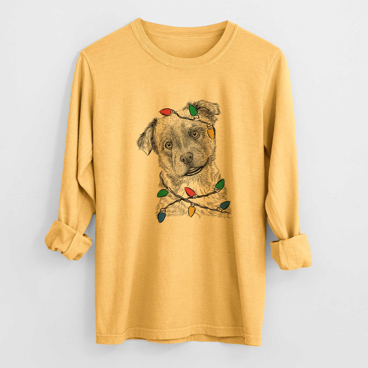 Christmas Lights Loki Bear the Australian Cattle Dog Mix - Heavyweight 100% Cotton Long Sleeve