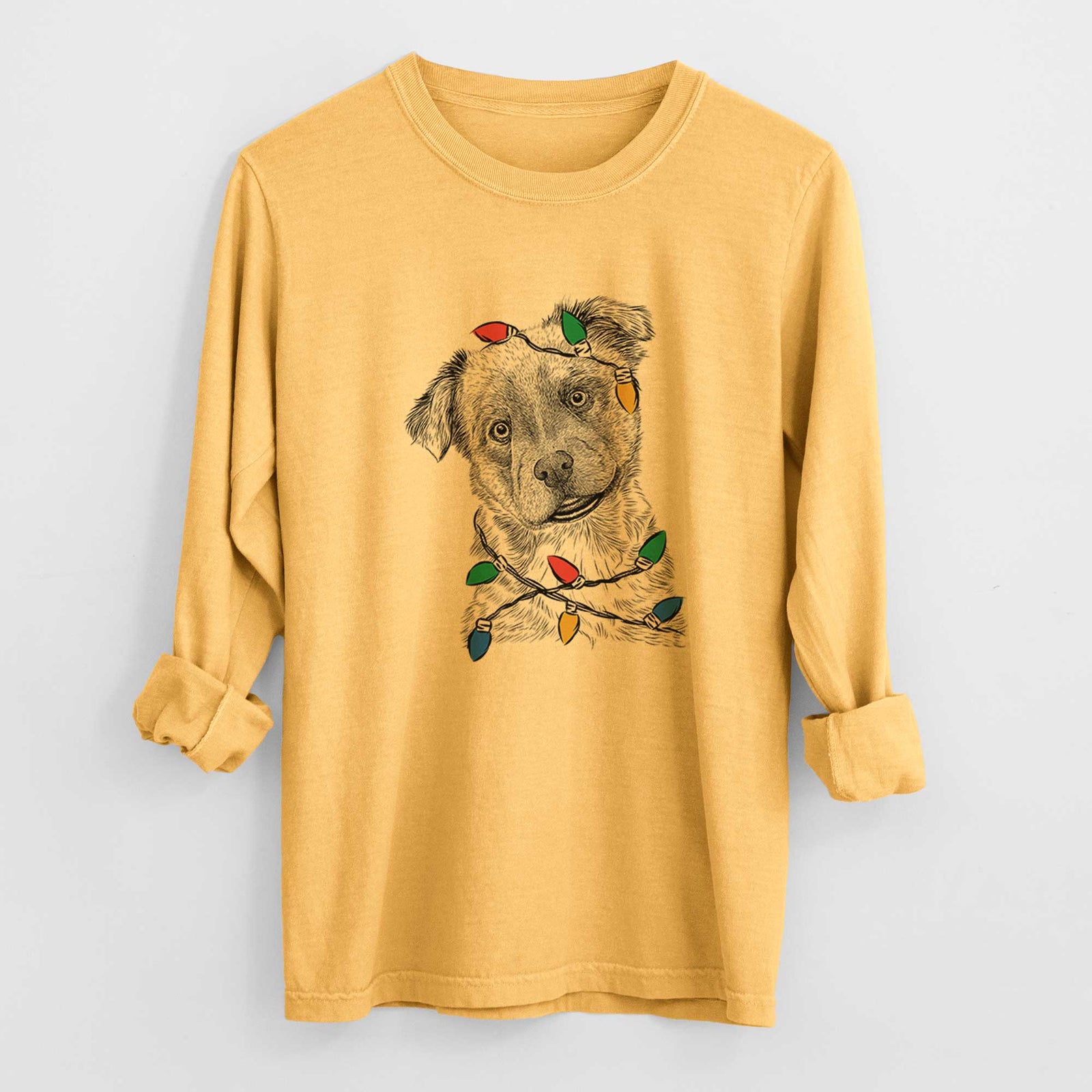 Christmas Lights Loki Bear the Australian Cattle Dog Mix - Heavyweight 100% Cotton Long Sleeve