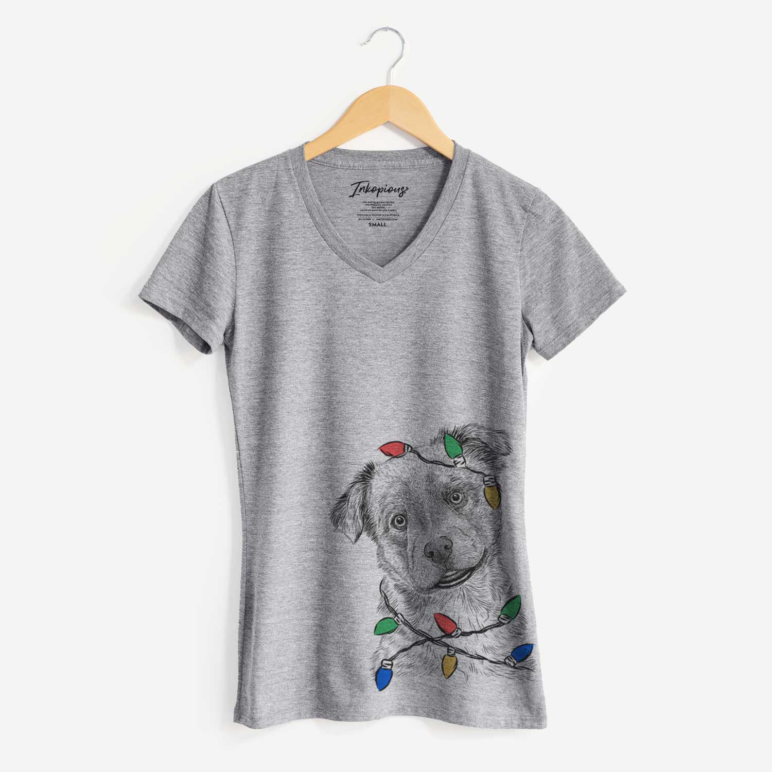 Christmas Lights Loki Bear the Australian Cattle Dog Mix - Women's V-neck Shirt