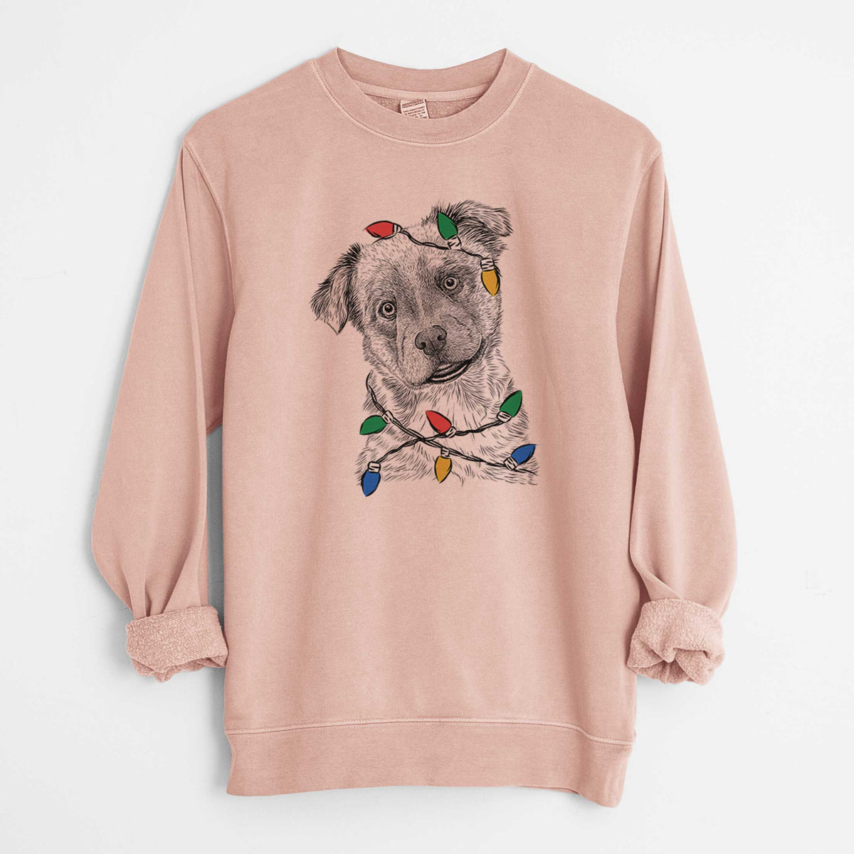 Christmas Lights Loki Bear the Australian Cattle Dog Mix - Unisex Pigment Dyed Crew Sweatshirt